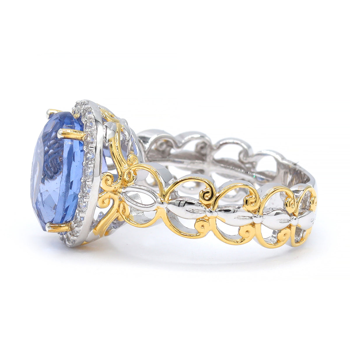 Gems en Vogue One-of-a-Kind 24K Palladium Silver 6.45ct Color Change Fluorite & White Zircon Halo Ring
