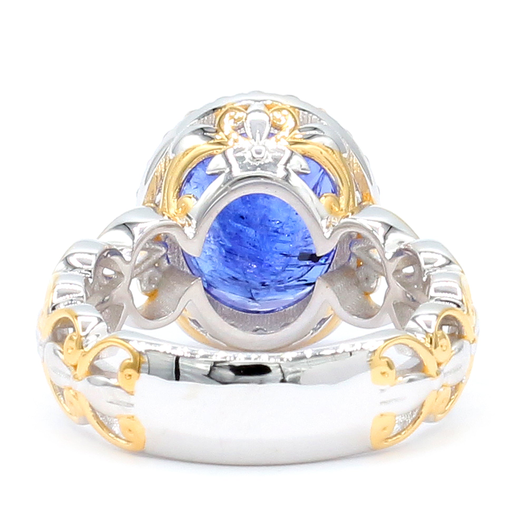 Bague auréole en tanzanite et zircon blanc 1,77 carat en argent palladié 24 carats Gems en Vogue