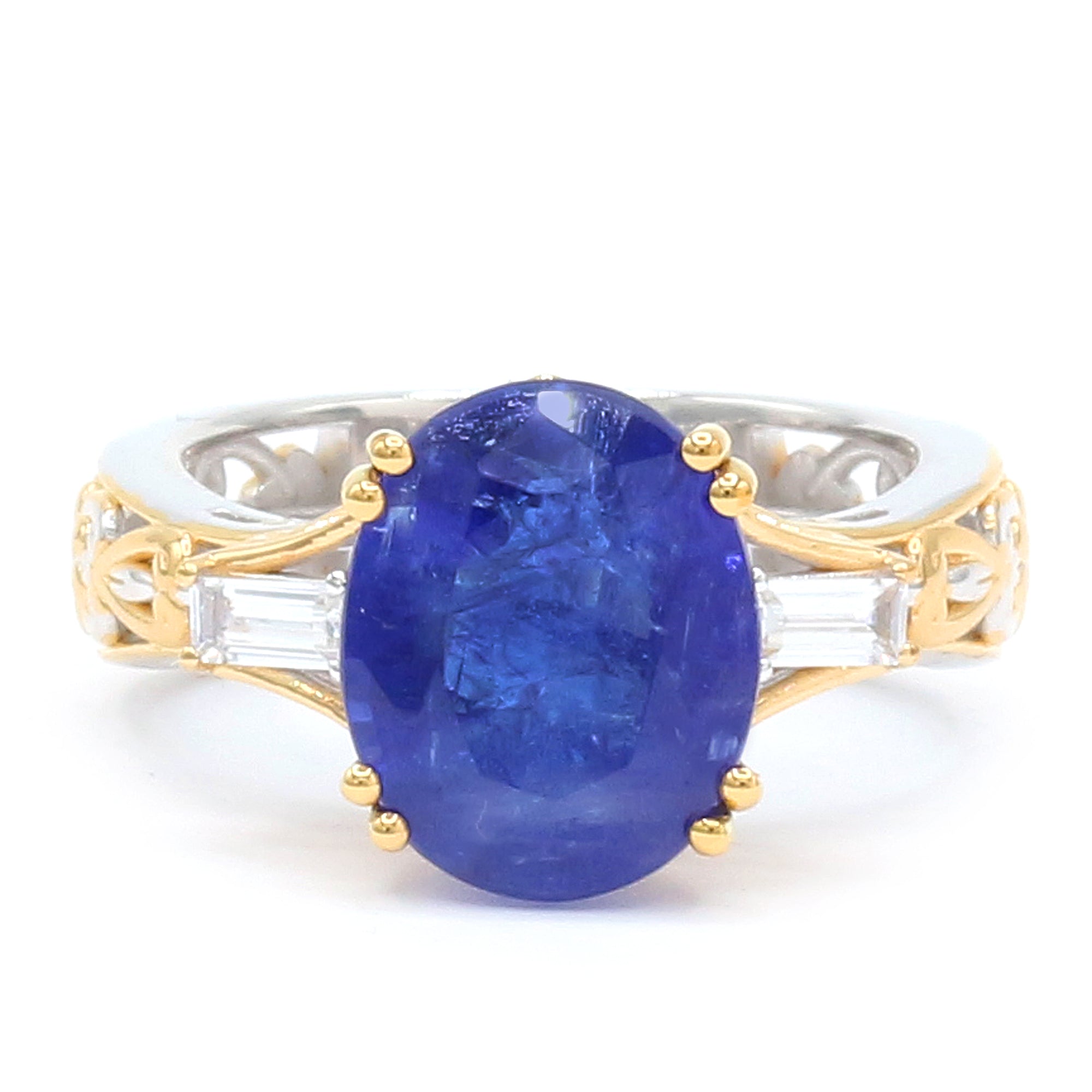 Bague auréole en tanzanite et zircon blanc 1,77 carat en argent palladié 24 carats Gems en Vogue