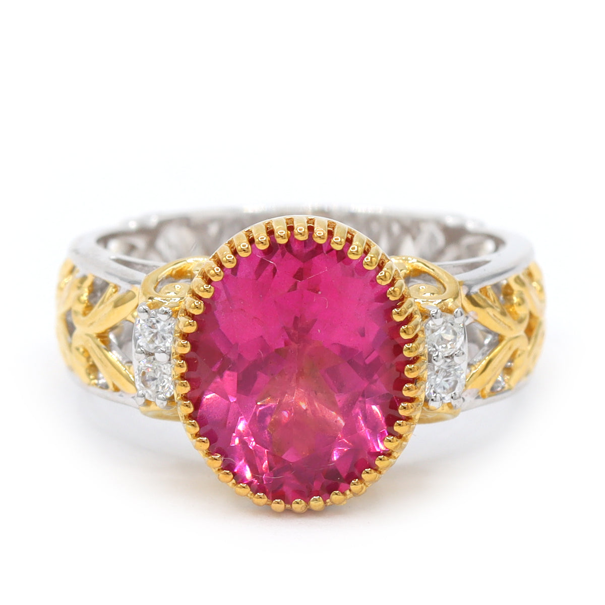 Gems en Vogue One-of-a-Kind 24K Palladium Silver 5.74ctw Pink Topaz & White Zircon Ring