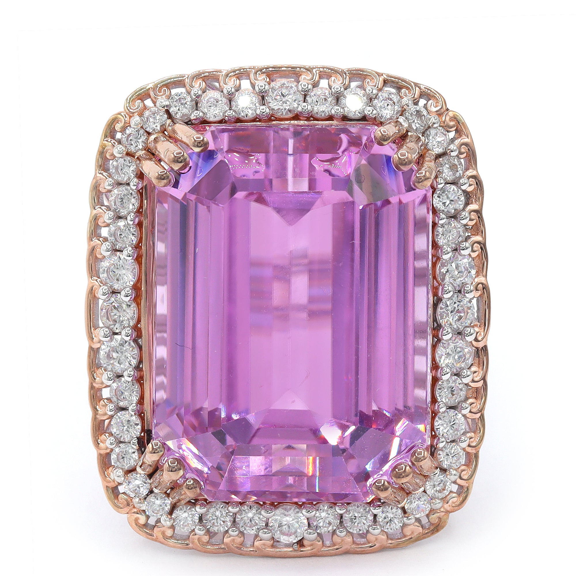 Couture Gems One-of-a-Kind 18K Palladium Silver 63.78ctw Martha Rocha 5A Kunzite & White Zircon Halo Ring