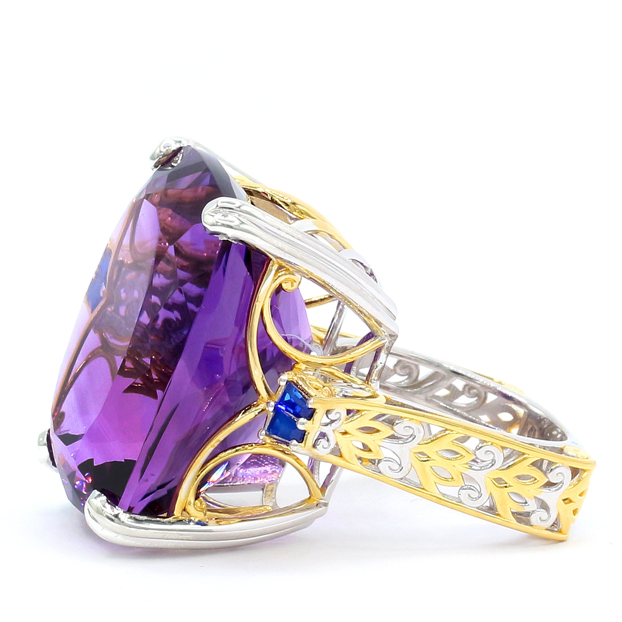 Couture Gems One-of-a-Kind 24K Palladium Silver 54.14ctw Tanzanian Amethyst & Cobalt Blue Spinel Honker Ring