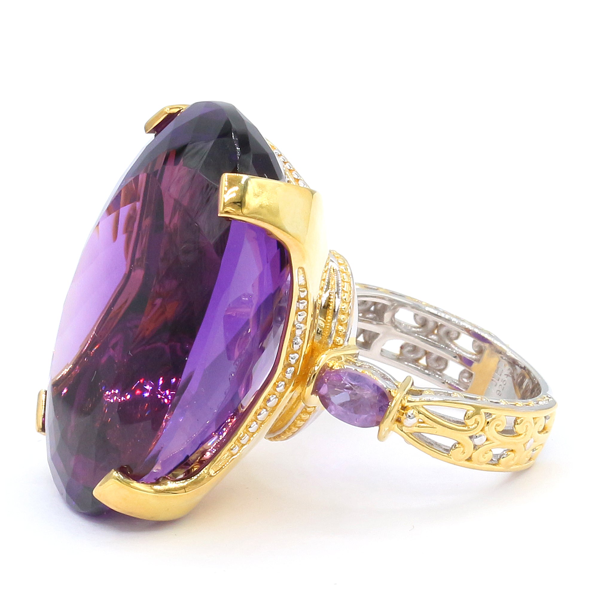 Couture Gems One-of-a-Kind 24K Palladium Silver 65.03ctw Tanzanian Amethyst & White Zircon Honker Ring