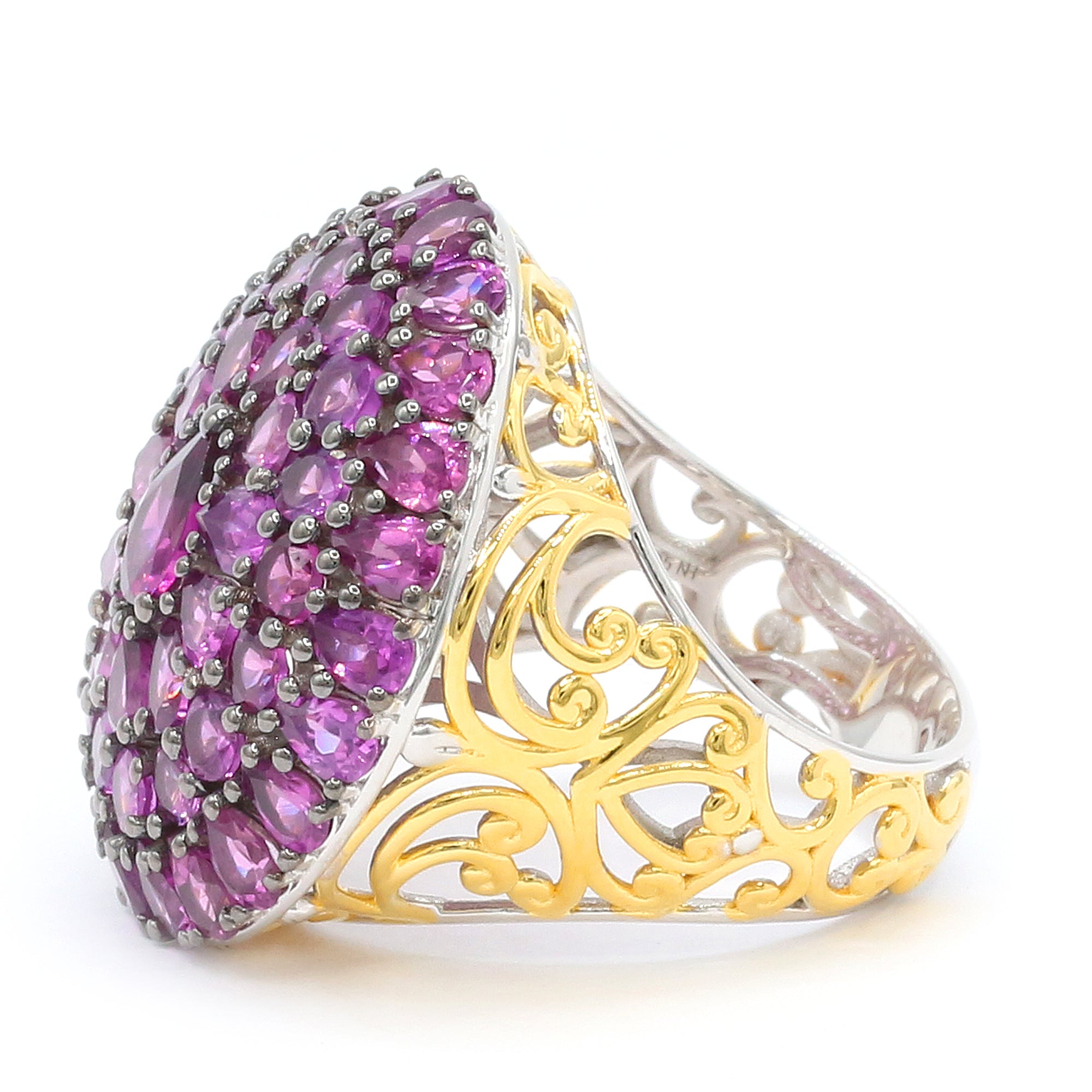 Couture Gems One-of-a-Kind 24K Palladium Silver 9.57ctw Purple Garnet Pear Cluster Ring