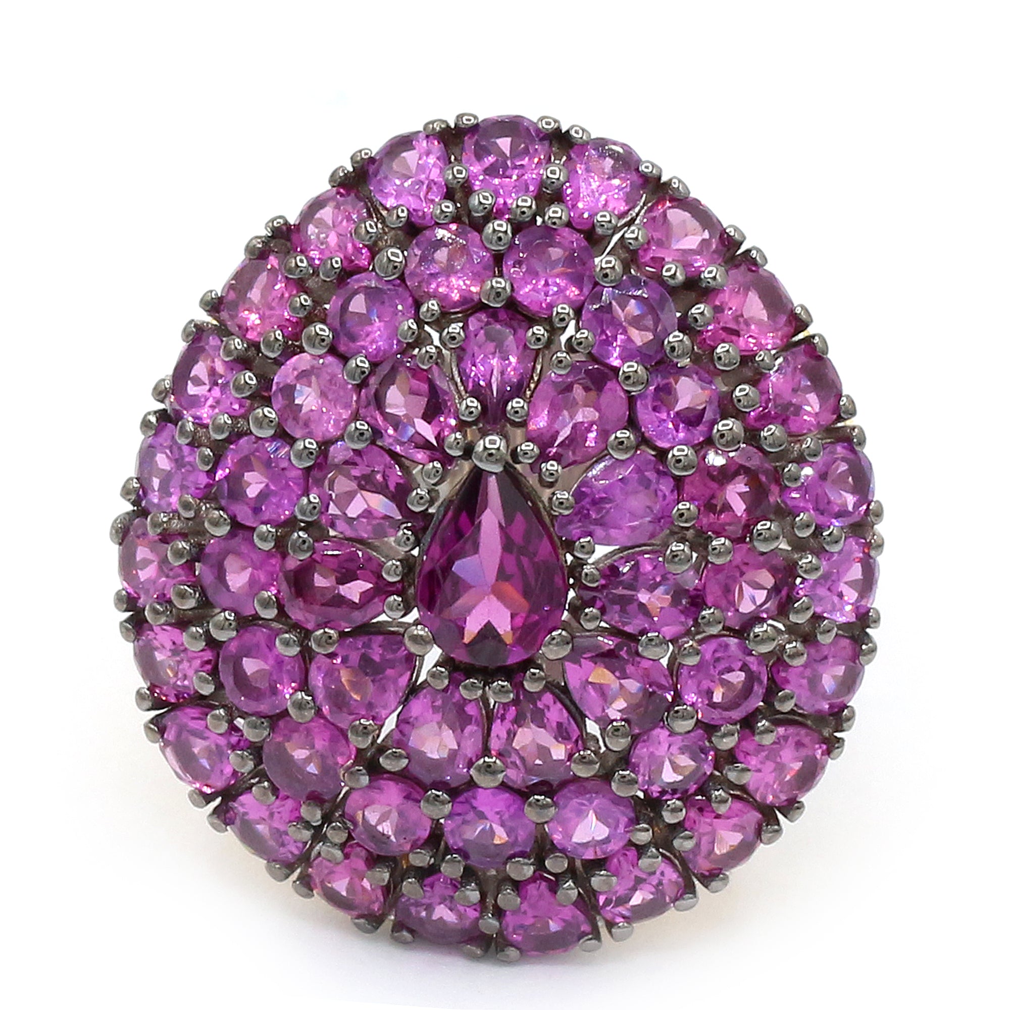 Couture Gems One-of-a-Kind 24K Palladium Silver 9.57ctw Purple Garnet Pear Cluster Ring