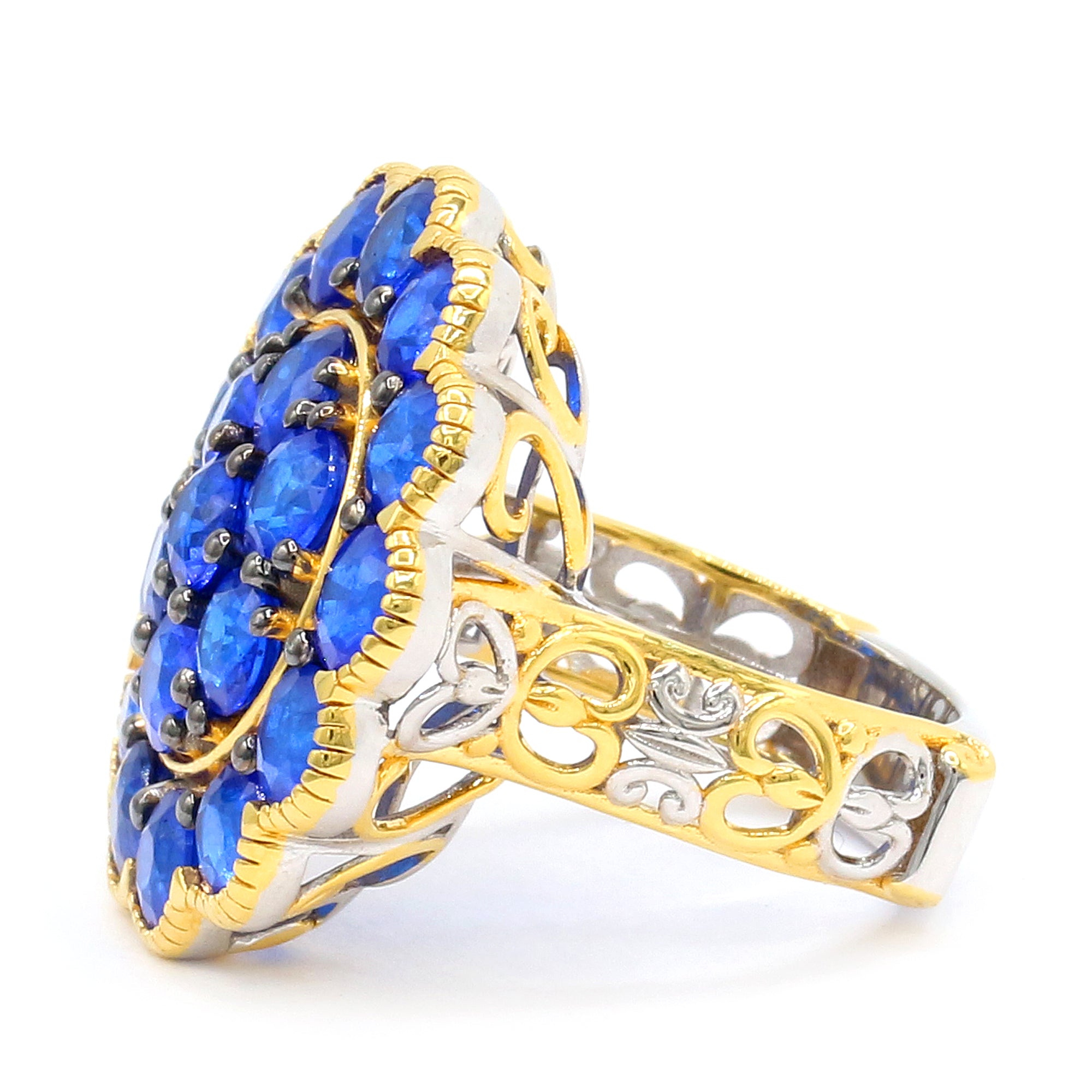 Couture Gems One-of-a-Kind 24K Palladium Silver 11.00ctw Cobalt Blue Spinel Cluster Flower Ring