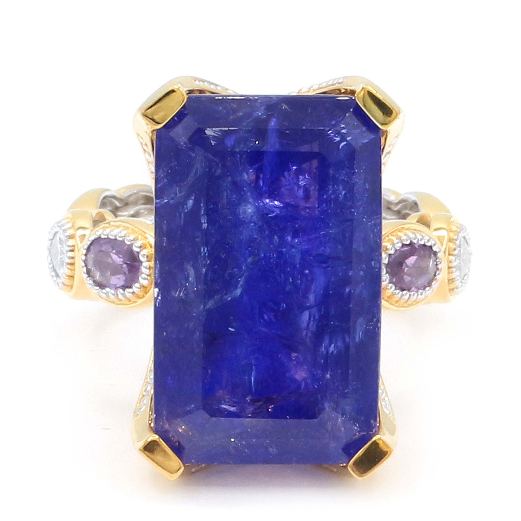 Couture Gems One-of-a-Kind 24K Palladium Silver 24.00ctw Tanzanite, Purple Sapphire & White Zircon Ring