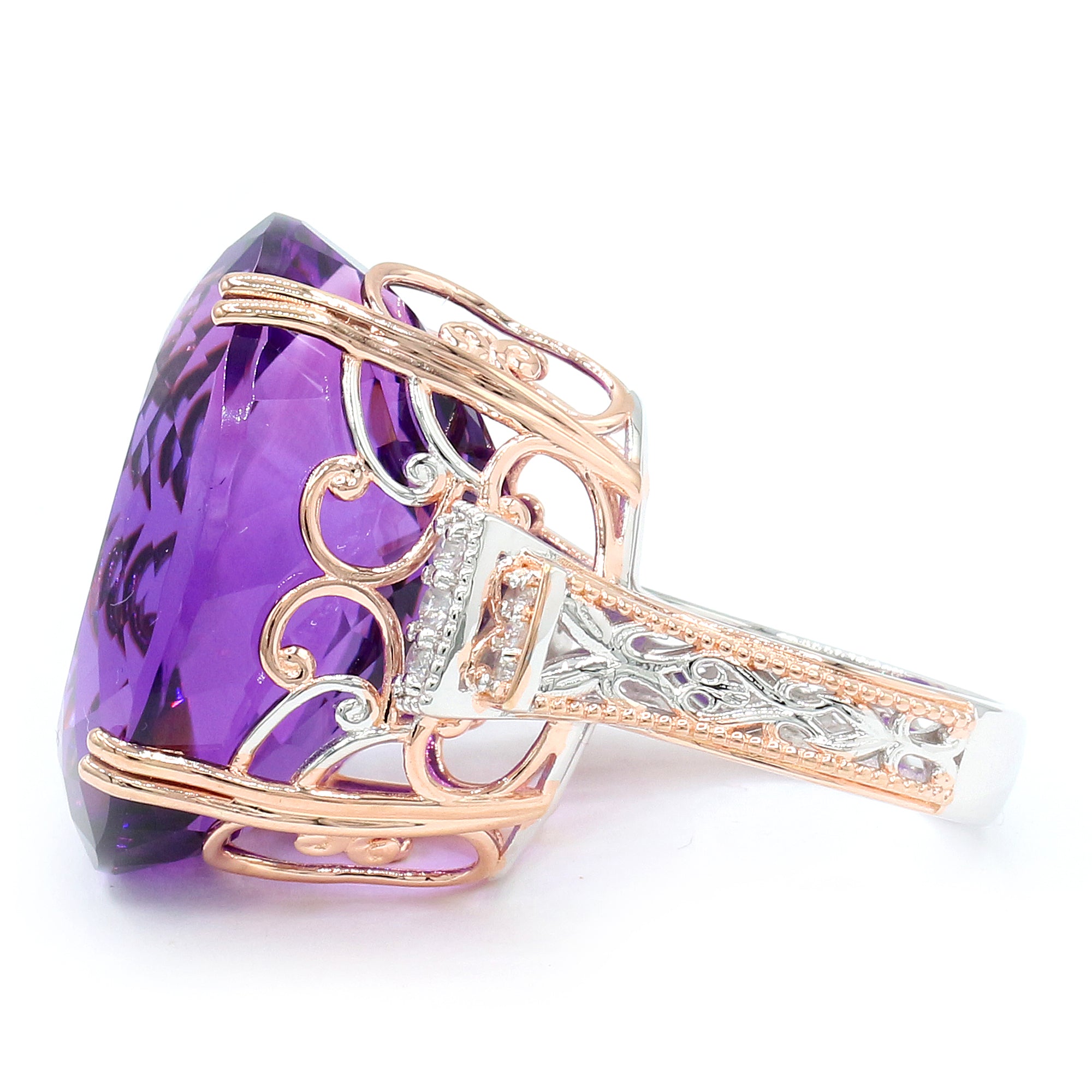 Couture Gems One-of-a-Kind 18K Palladium Silver 66.78ctw Tanzanian Amethyst & White Zircon Honker Ring