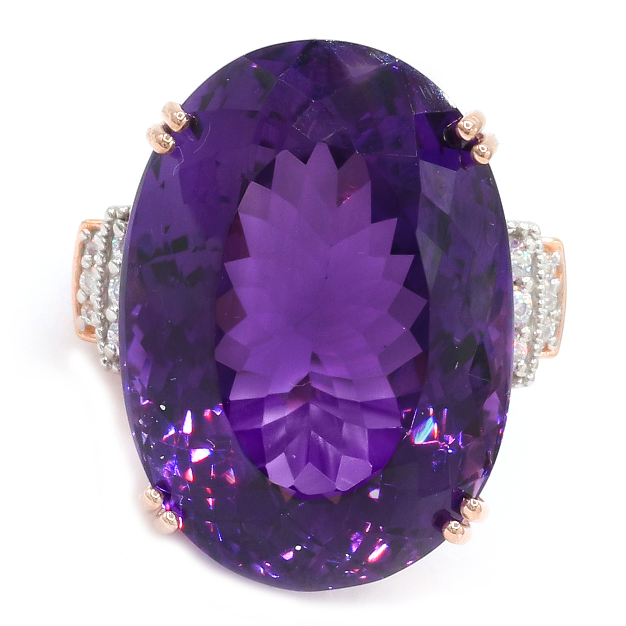 Couture Gems One-of-a-Kind 18K Palladium Silver 66.78ctw Tanzanian Amethyst & White Zircon Honker Ring