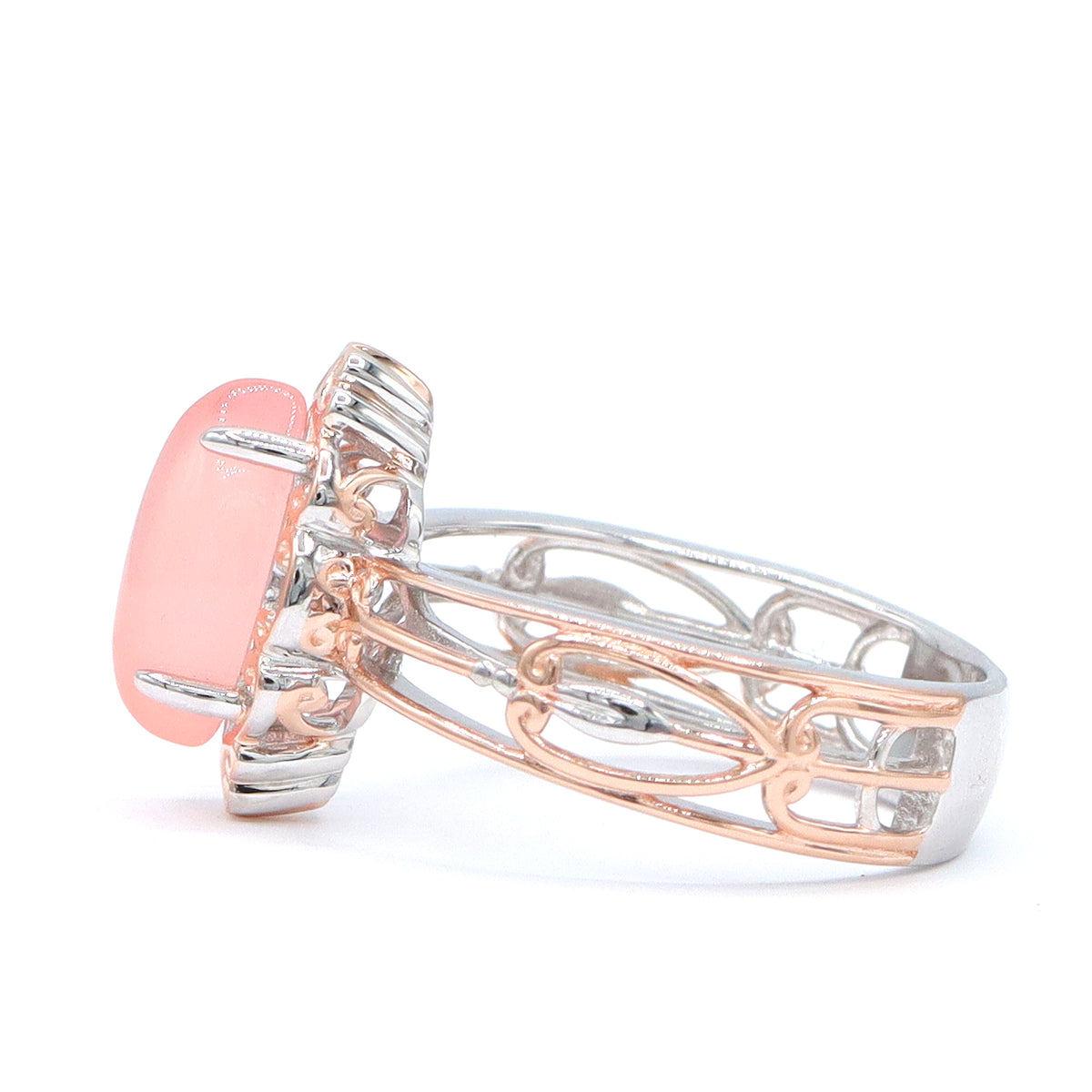 Bague Gems en Vogue en calcédoine rose de 14,20 ct et zircon blanc