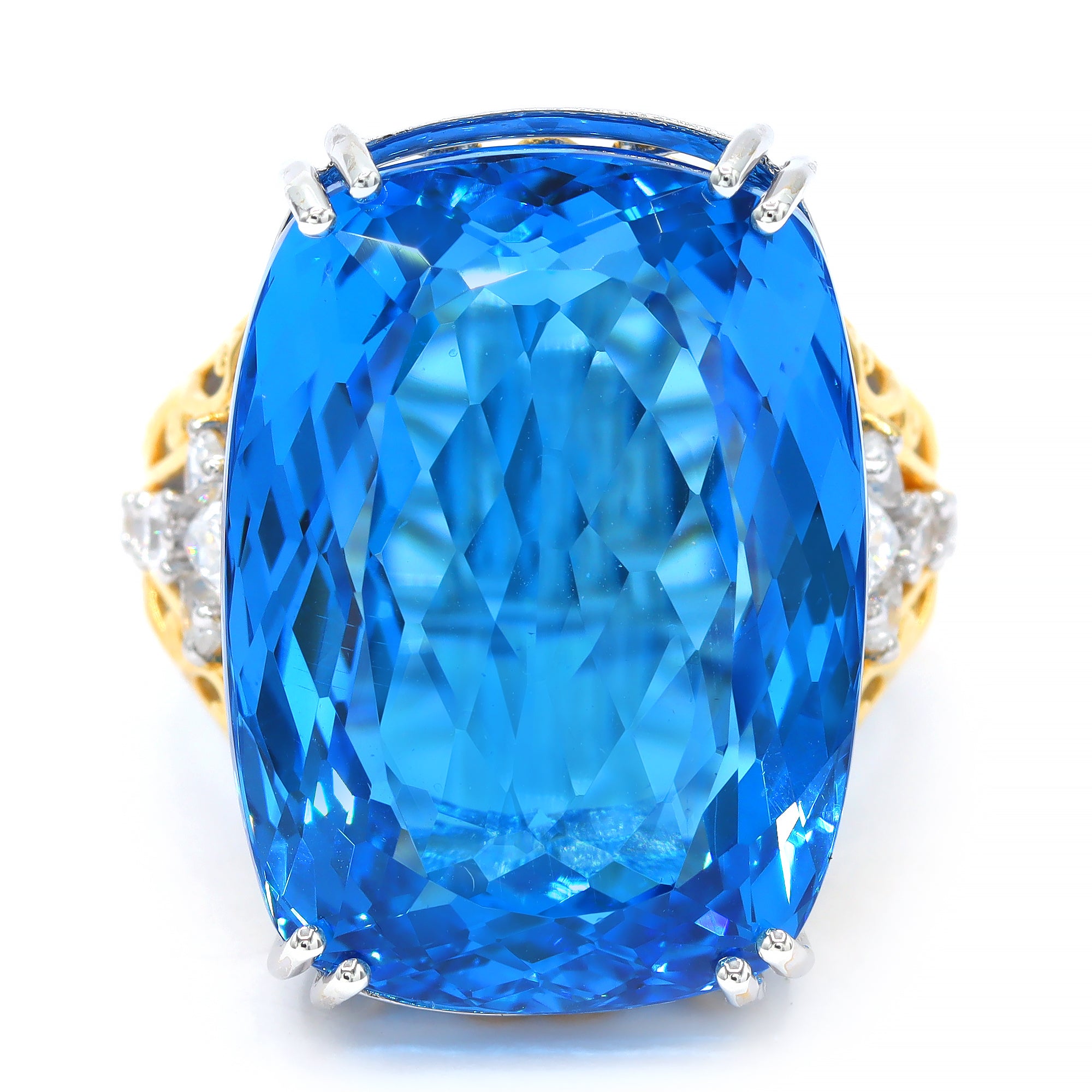 Bague Couture Gems Honker unique en argent palladium 24K avec topaze bleue du Cachemire de 68,37 carats et zircon blanc