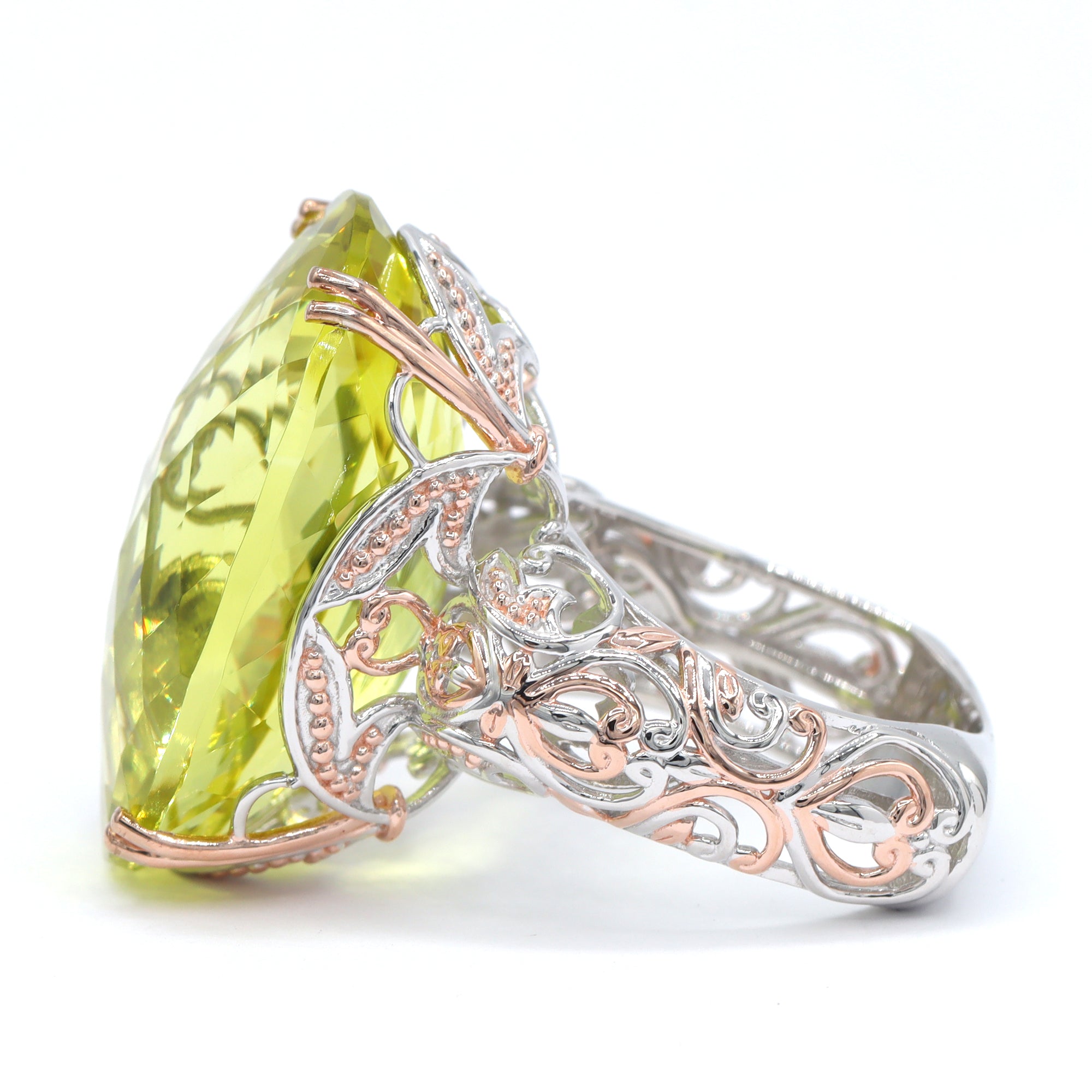 Gems en Vogue 18K Palladium Silver 53.02ctw Ouro Verde & White Zircon Honker Ring