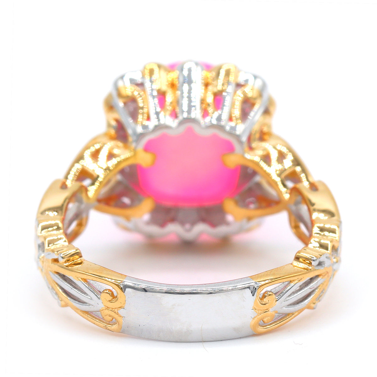Bague Gems en Vogue en argent palladium 18 carats, opale rose éthiopienne coussin de 2,58 carats et zircons blancs