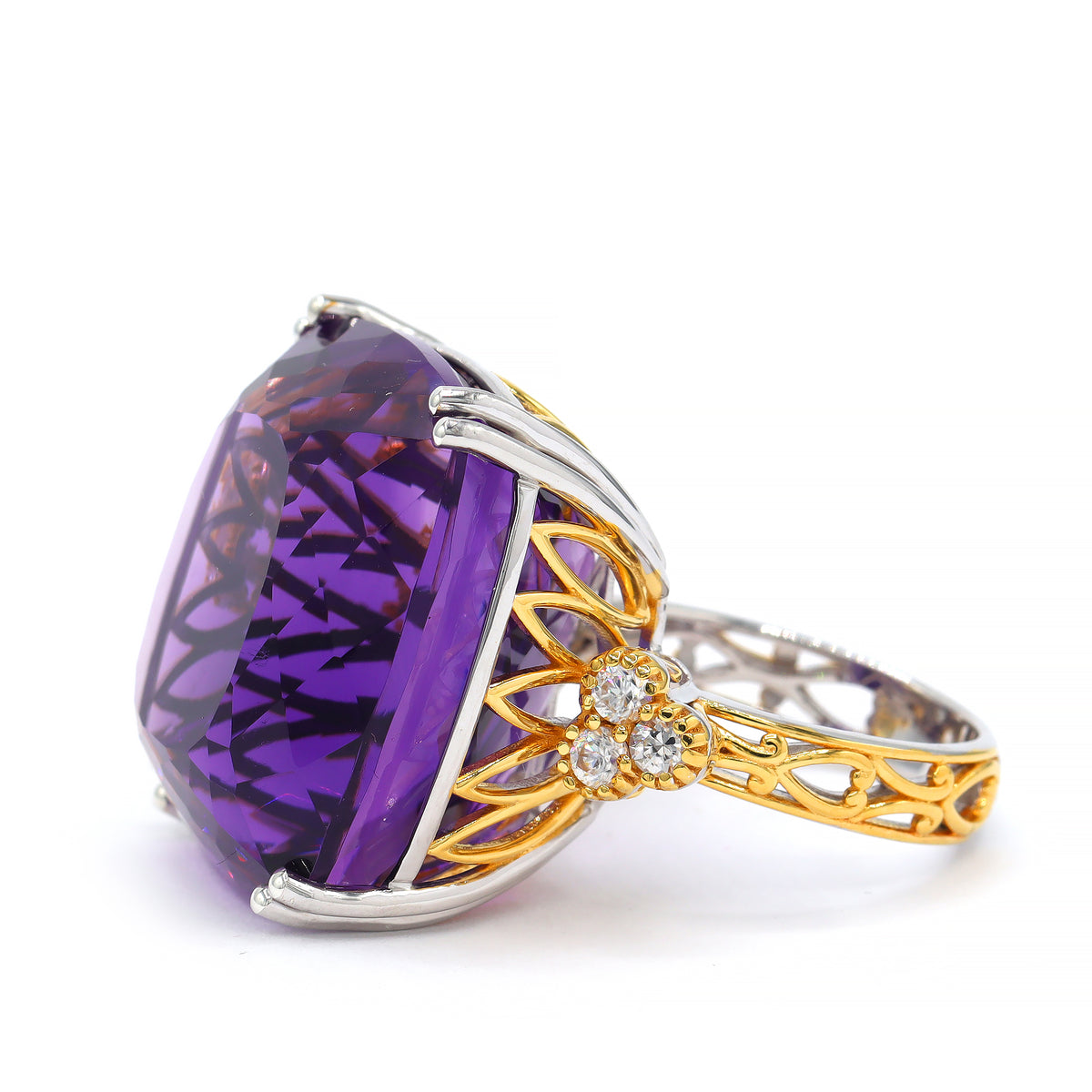 Couture Gems One-of-a-Kind 24K Palladium Silver 61.96ctw Tanzanian Amethyst & White Zircon Honker Ring