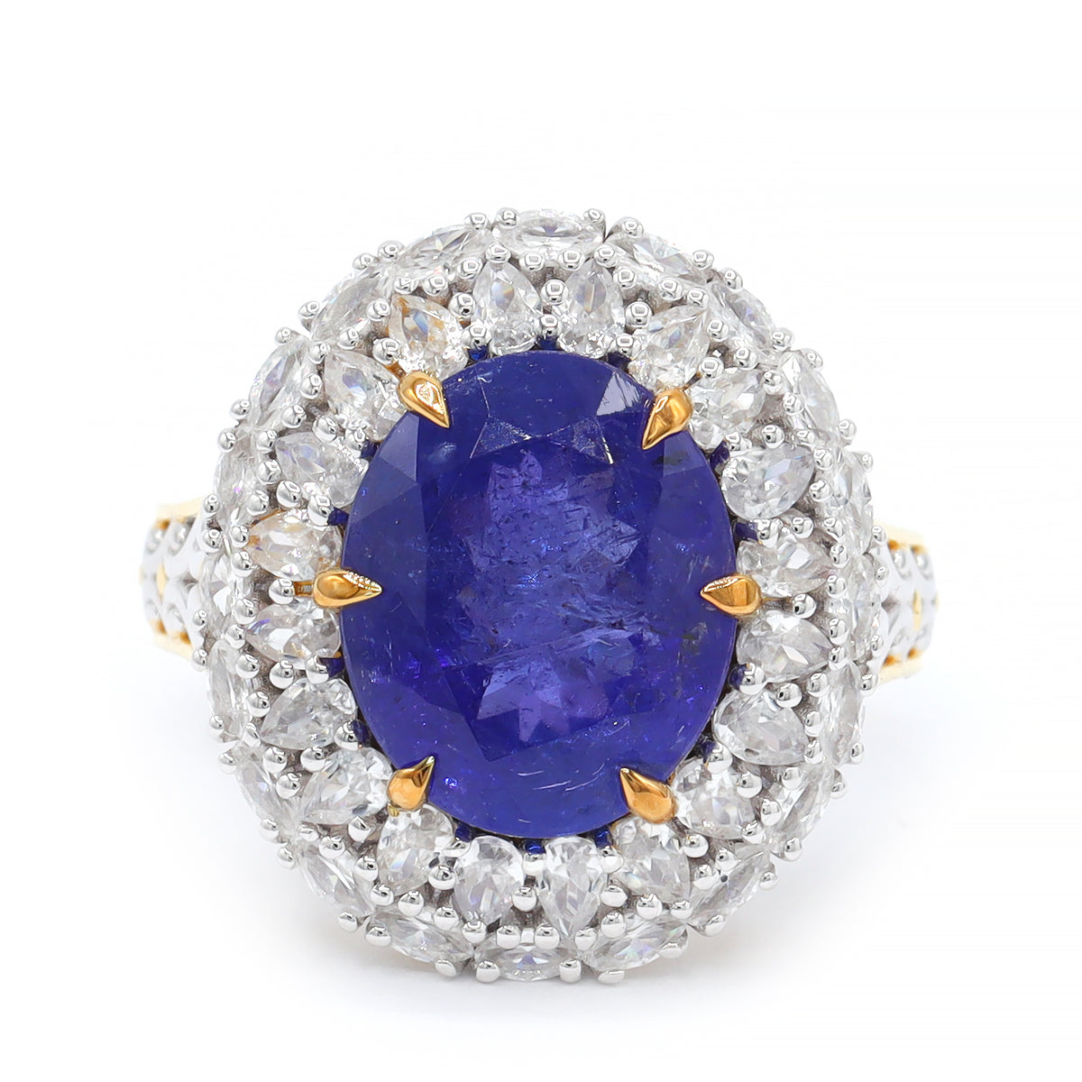 Couture Gems One-of-a-Kind 24K Palladium Silver 10.86ctw Tanzanite & White Zircon Double Halo Ring