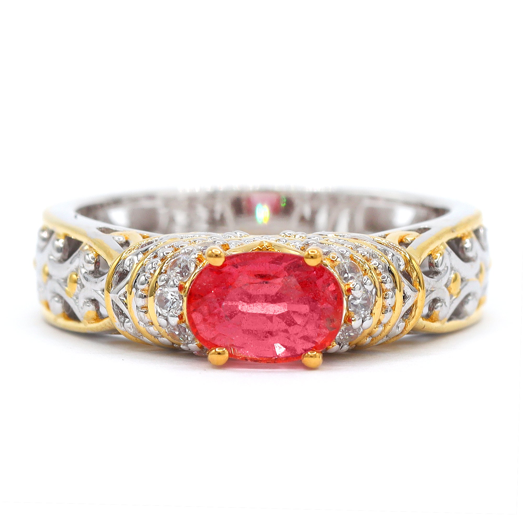 Couture Gems One-of-a-Kind 24K Palladium Silver 1.82ctw Padparadscha Sapphire & White Zircon Band Ring
