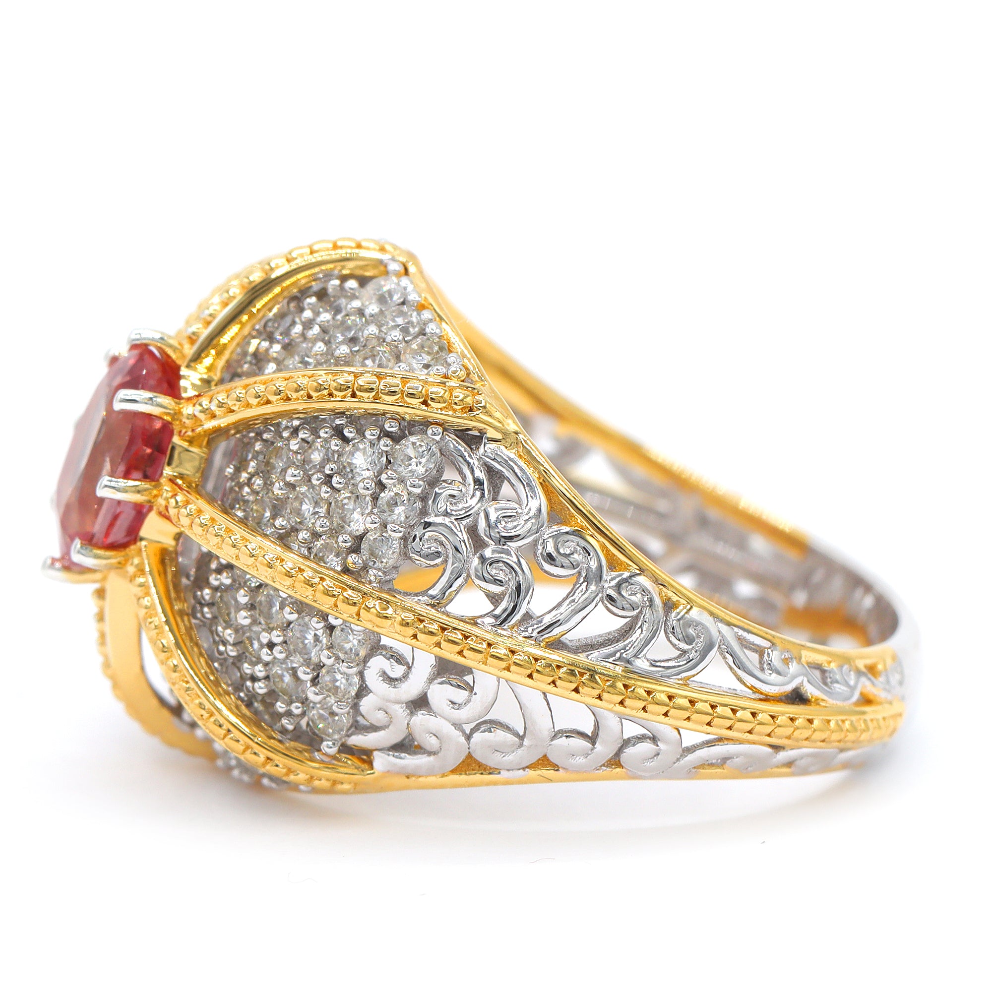 Couture Gems One-of-a-Kind 24K Palladium Silver 4.04ctw Sunset Sapphire & White Zircon Ring