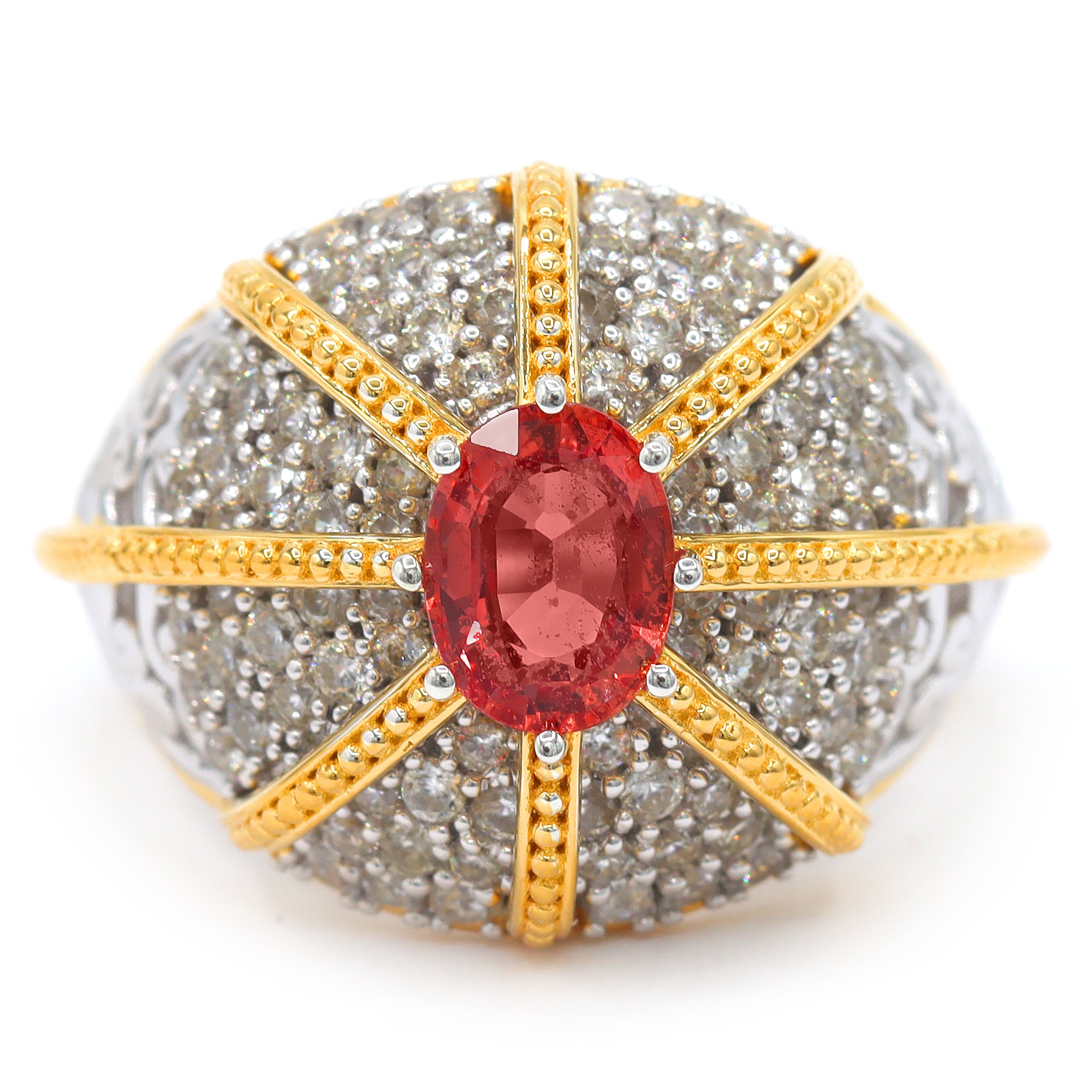Couture Gems One-of-a-Kind 24K Palladium Silver 4.04ctw Sunset Sapphire & White Zircon Ring