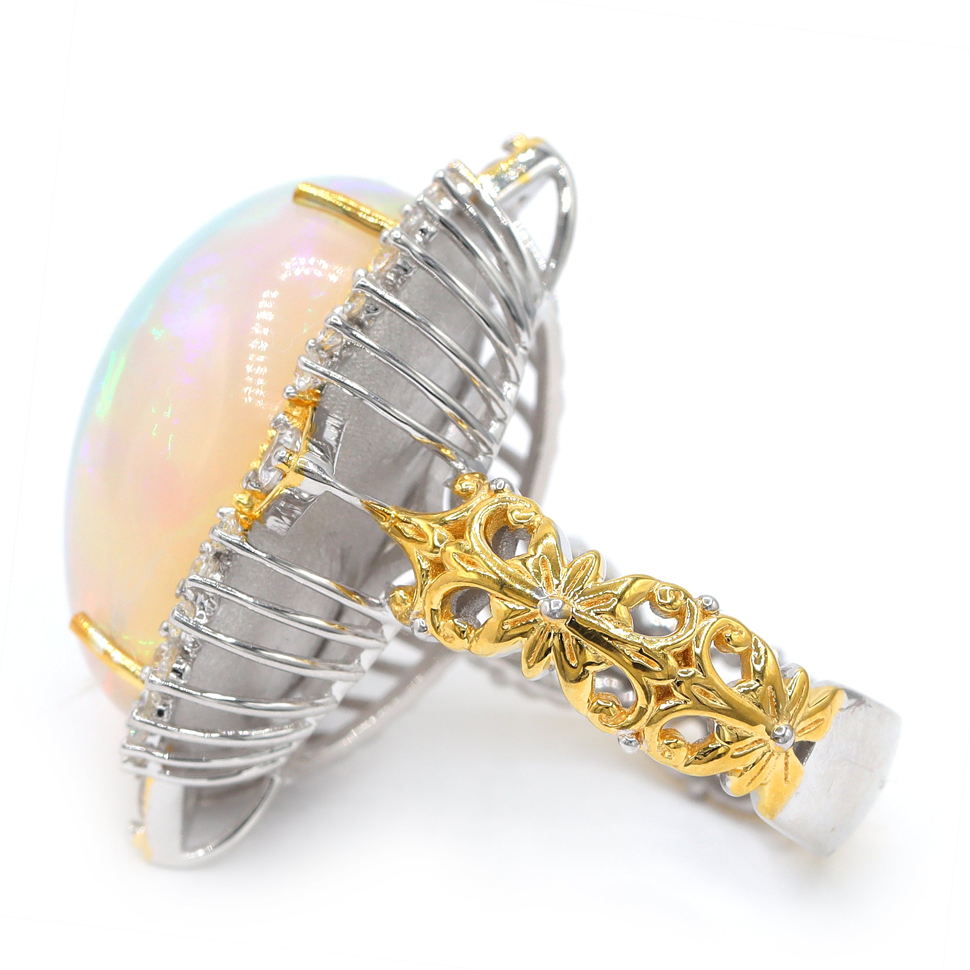 Couture Gems One-of-a-Kind 24K Palladium Silver 17.54ctw White Ethiopian Opal & White Zircon Ring