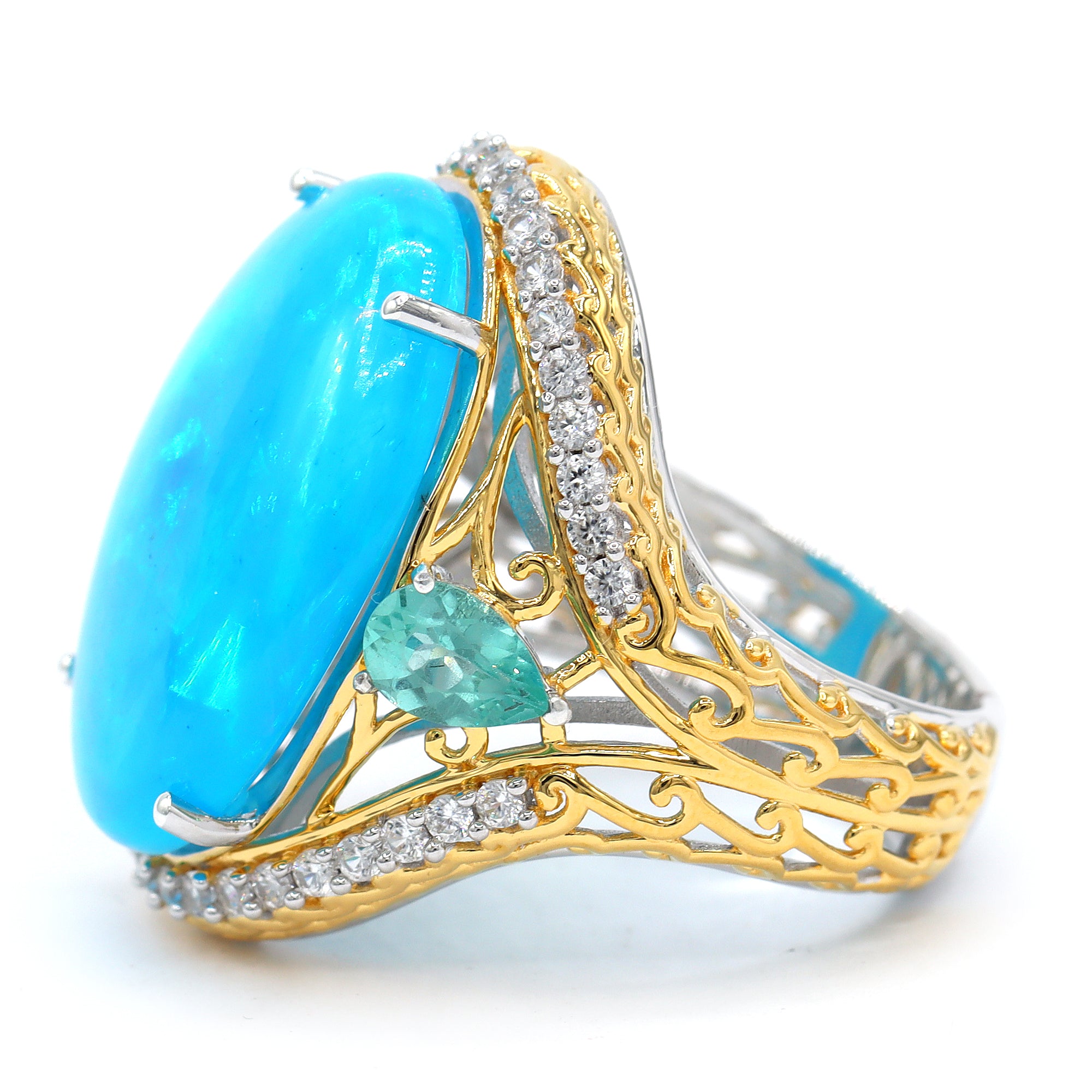Couture Gems One-of-a-Kind 24K Palladium Silver 12.05ctw Paraiba Opal & Dauphin Apatite Ring