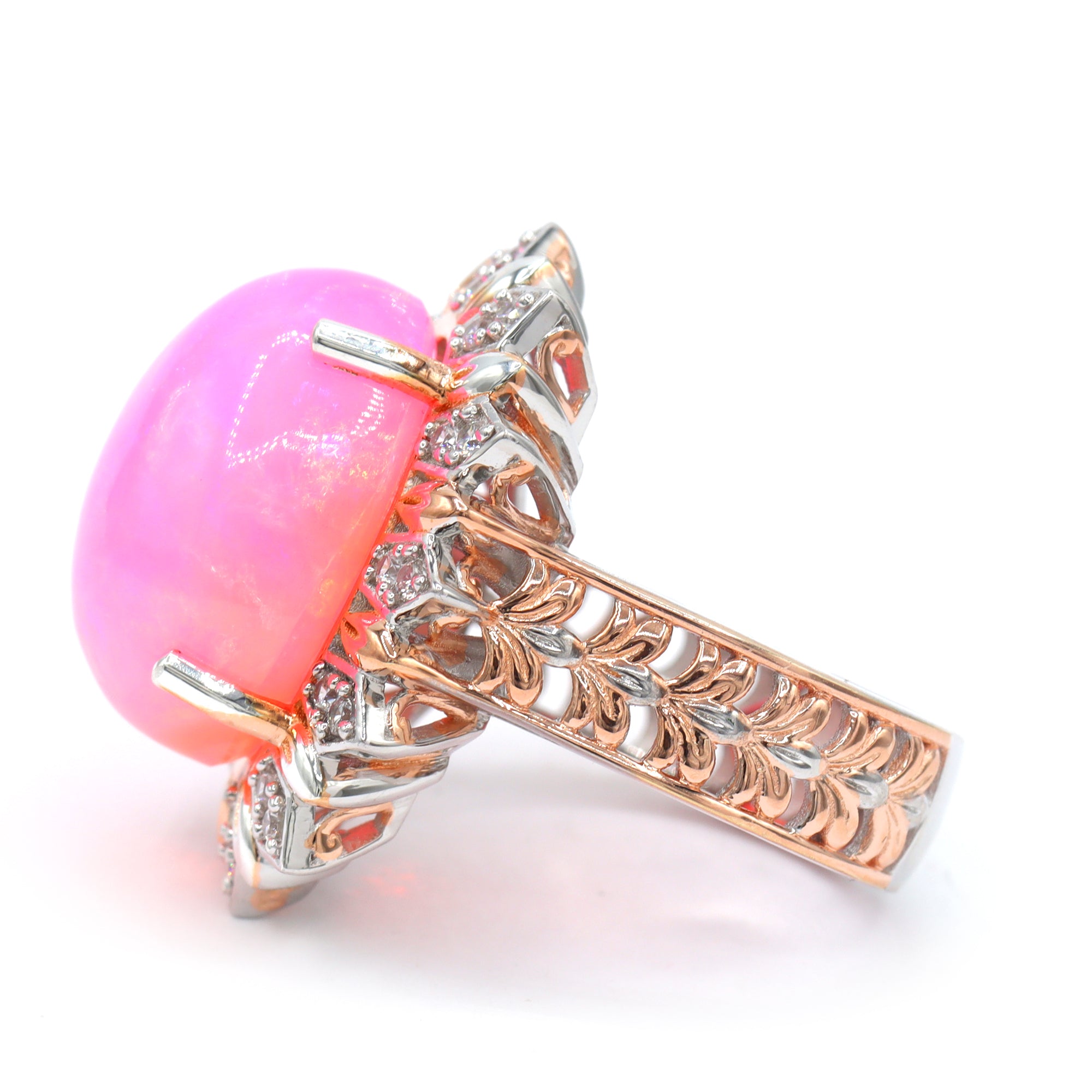 Couture Gems One-of-a-Kind 18K Palladium Silver 16.00ctw Pink Ethiopian Opal & White Zircon Ring