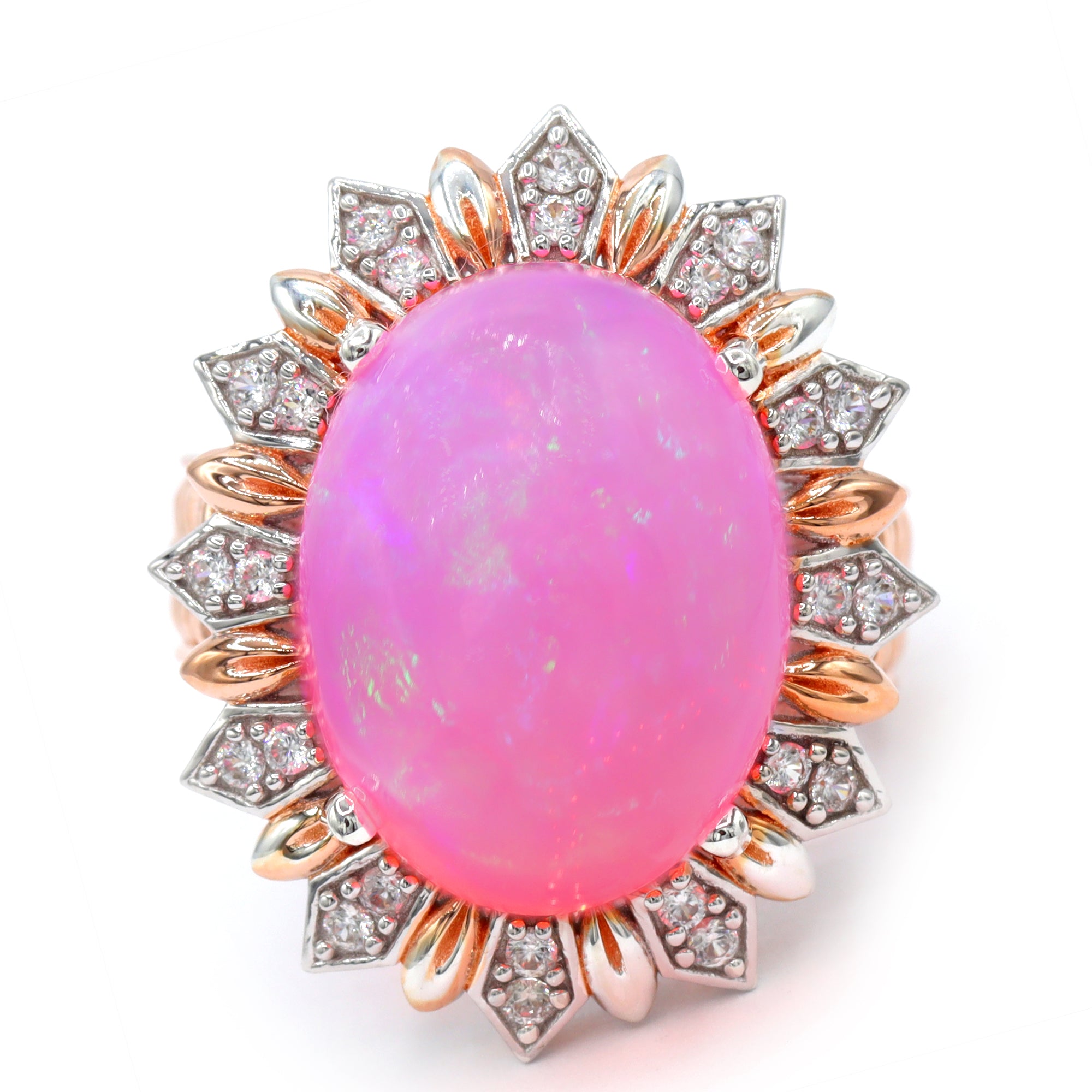 Couture Gems One-of-a-Kind 18K Palladium Silver 16.00ctw Pink Ethiopian Opal & White Zircon Ring