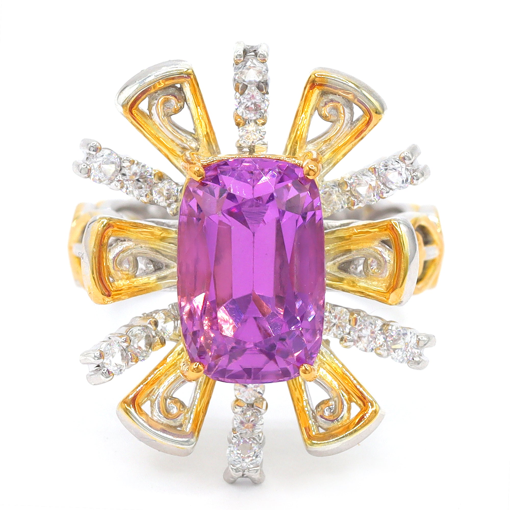 Couture Gems One-of-a-Kind 24K Palladium Silver 8.01ctw Martha Rocha 5A Kunzite & White Zircon Ring