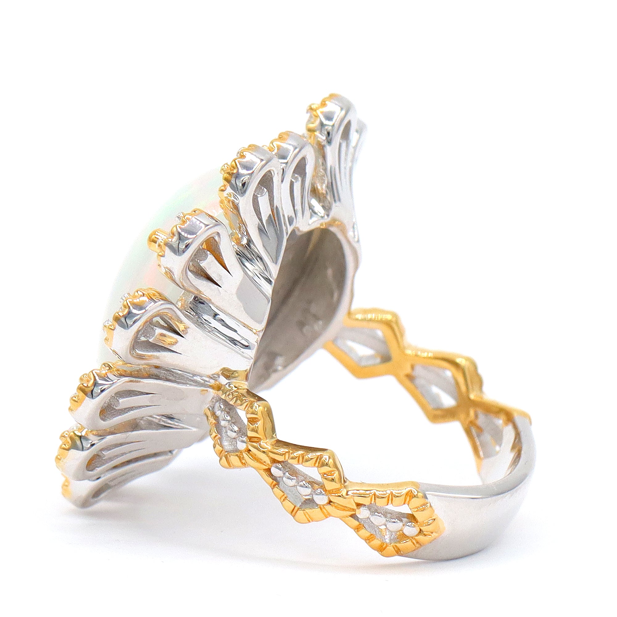 Couture Gems One-of-a-Kind 24K Palladium Silver 10.93ctw Heart White Ethiopian Opal & White Zircon Ring