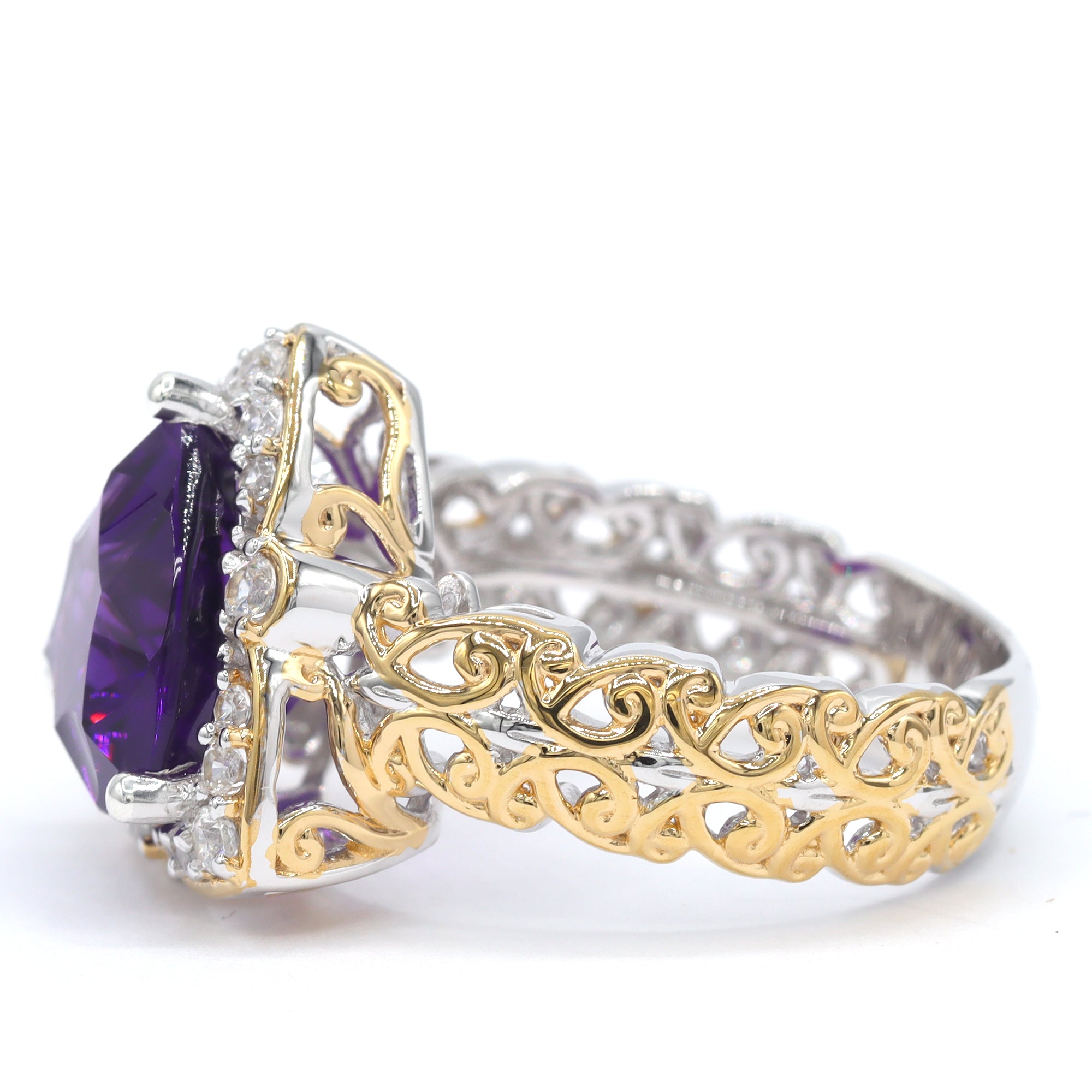 Gems en Vogue One-of-a-Kind 24K Palladium Silver 6.28ctw Special Cut Namibian Amethyst & White Zircon Ring