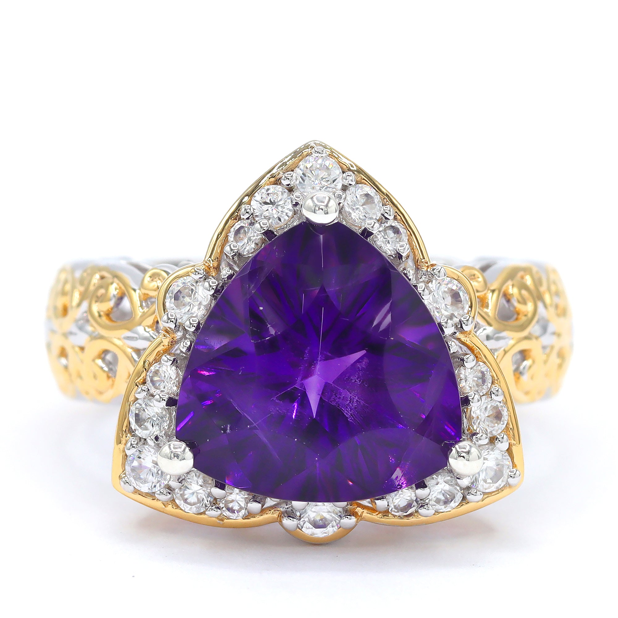 Gems en Vogue One-of-a-Kind 24K Palladium Silver 6.28ctw Special Cut Namibian Amethyst & White Zircon Ring