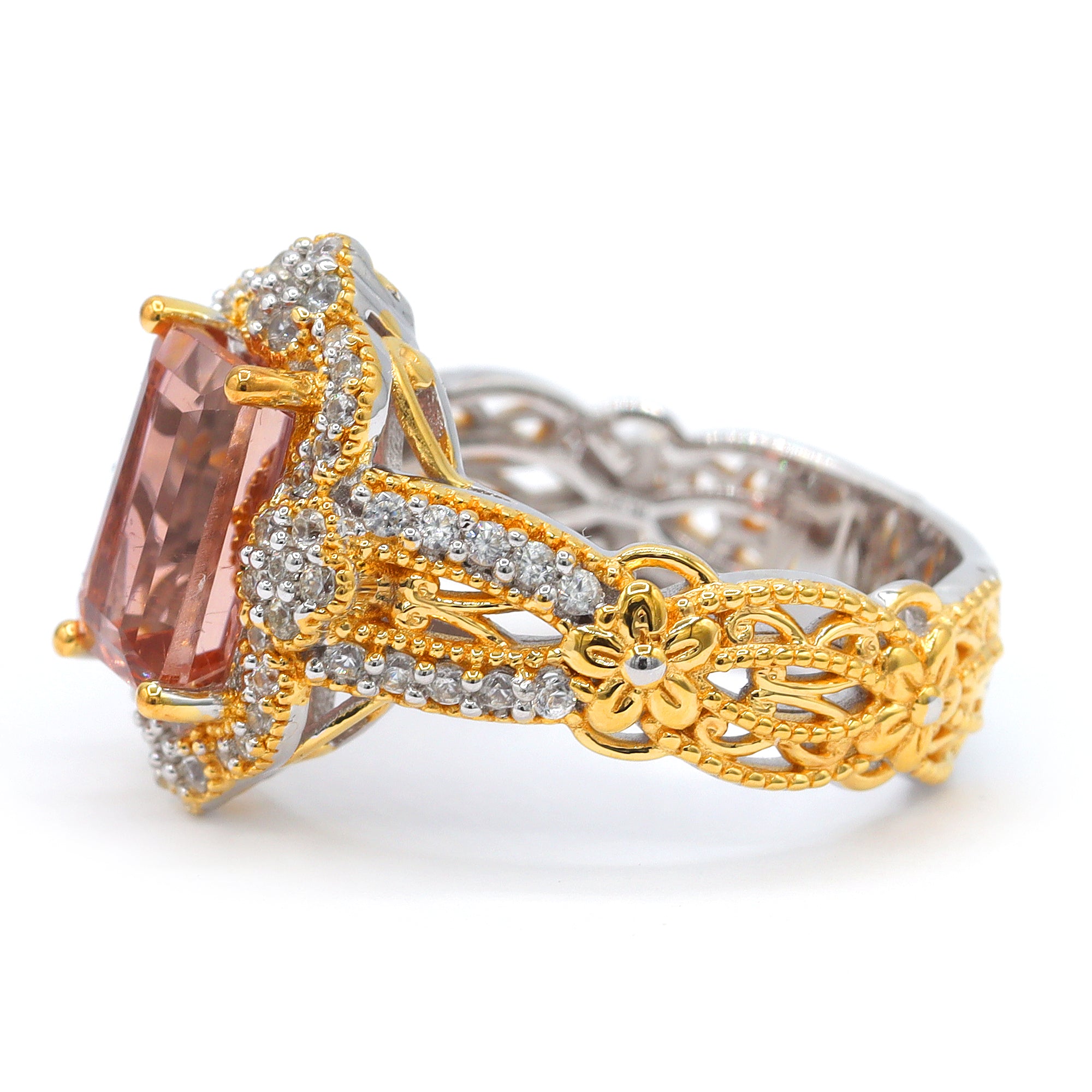Couture Gems One-of-a-Kind 24K Palladium Silver 3.68ctw Salmon Tourmaline & White Zircon Ring