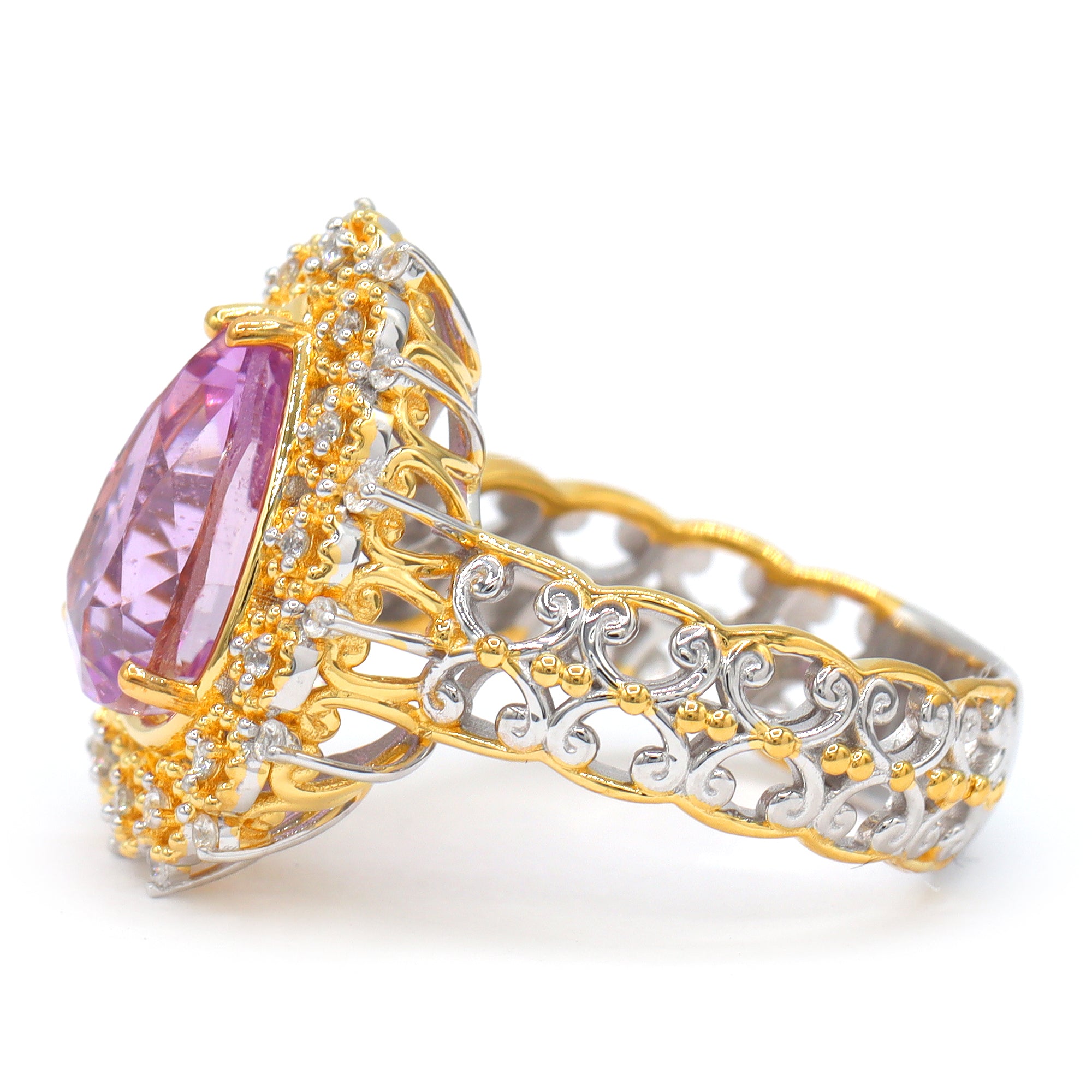 Couture Gems One-of-a-Kind 24K Palladium Silver 5.82ctw Martha Rocha 5A Kunzite & White Zircon Ring