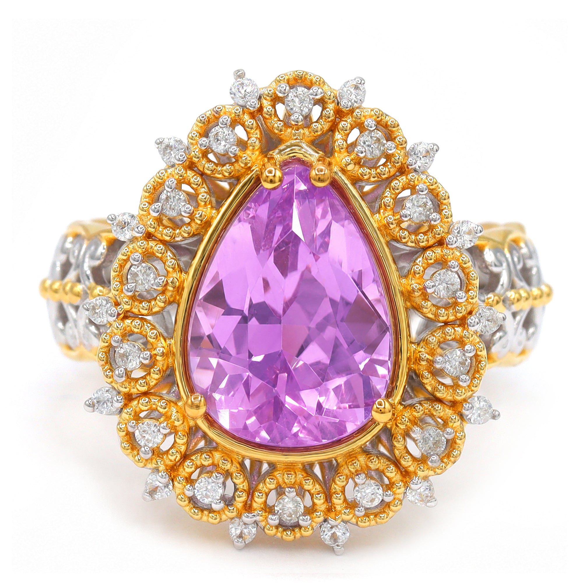 Couture Gems One-of-a-Kind 24K Palladium Silver 5.82ctw Martha Rocha 5A Kunzite & White Zircon Ring