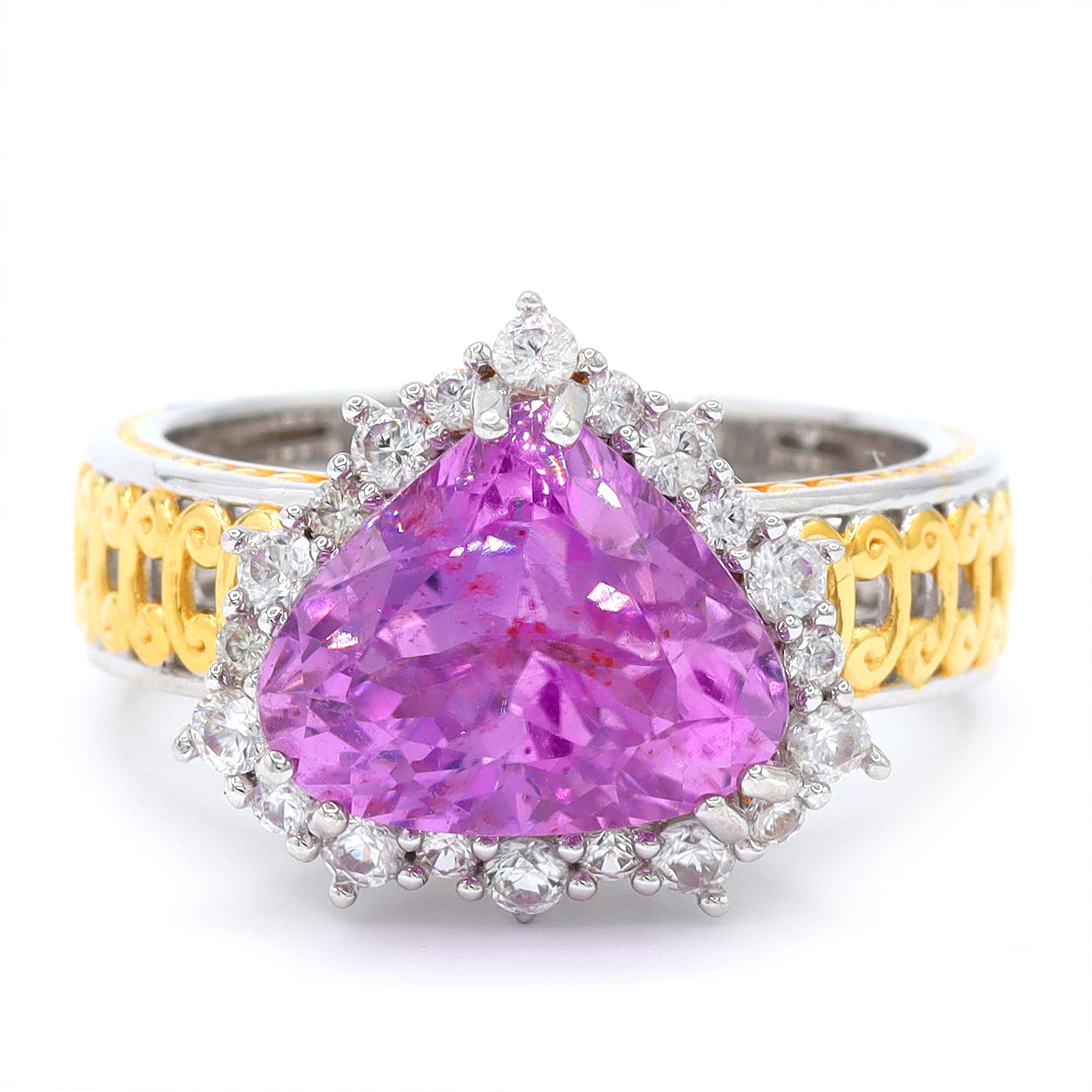 Couture Gems One-of-a-Kind 24K Palladium Silver 6.73ctw Martha Rocha 5A Kunzite & White Zircon Halo Ring