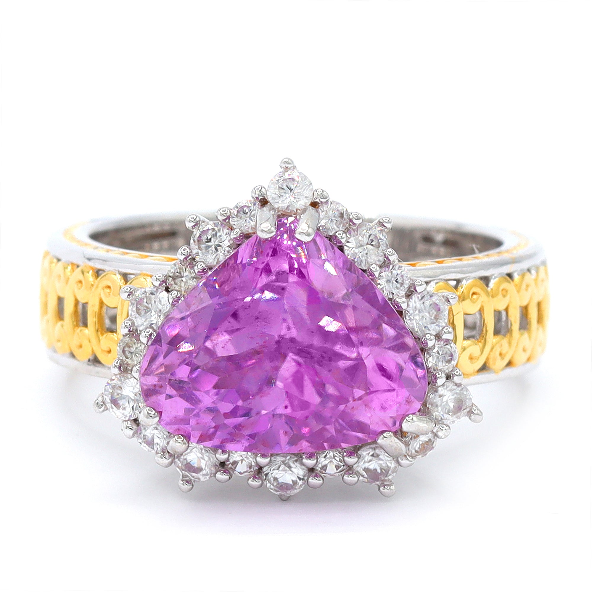 Couture Gems One-of-a-Kind 24K Palladium Silver 6.73ctw Martha Rocha 5A Kunzite & White Zircon Halo Ring