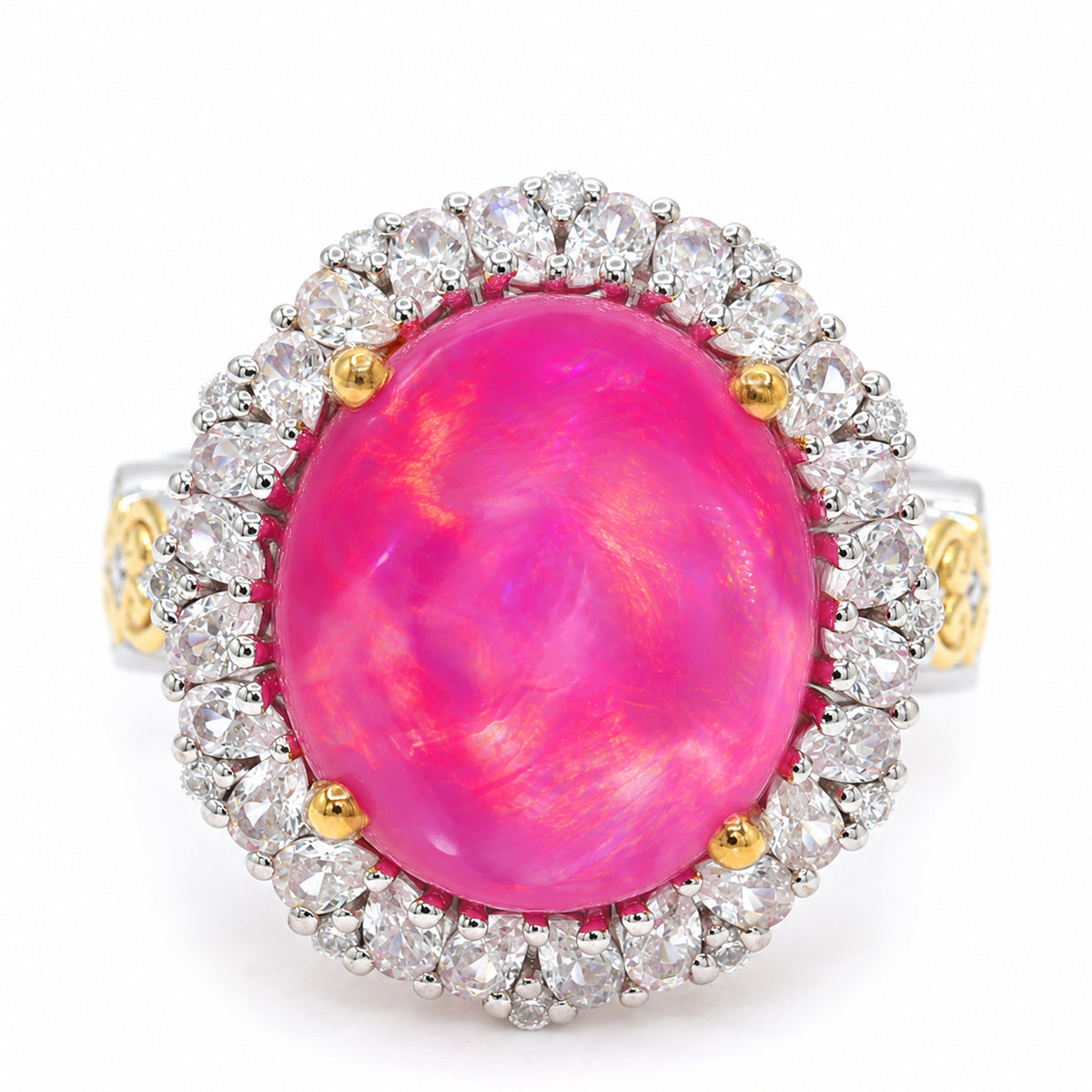 Couture Gems One-of-a-Kind 24K Palladium Silver 11.67ctw Fuchsia Pink Ethiopian Opal & White Zircon Halo Ring