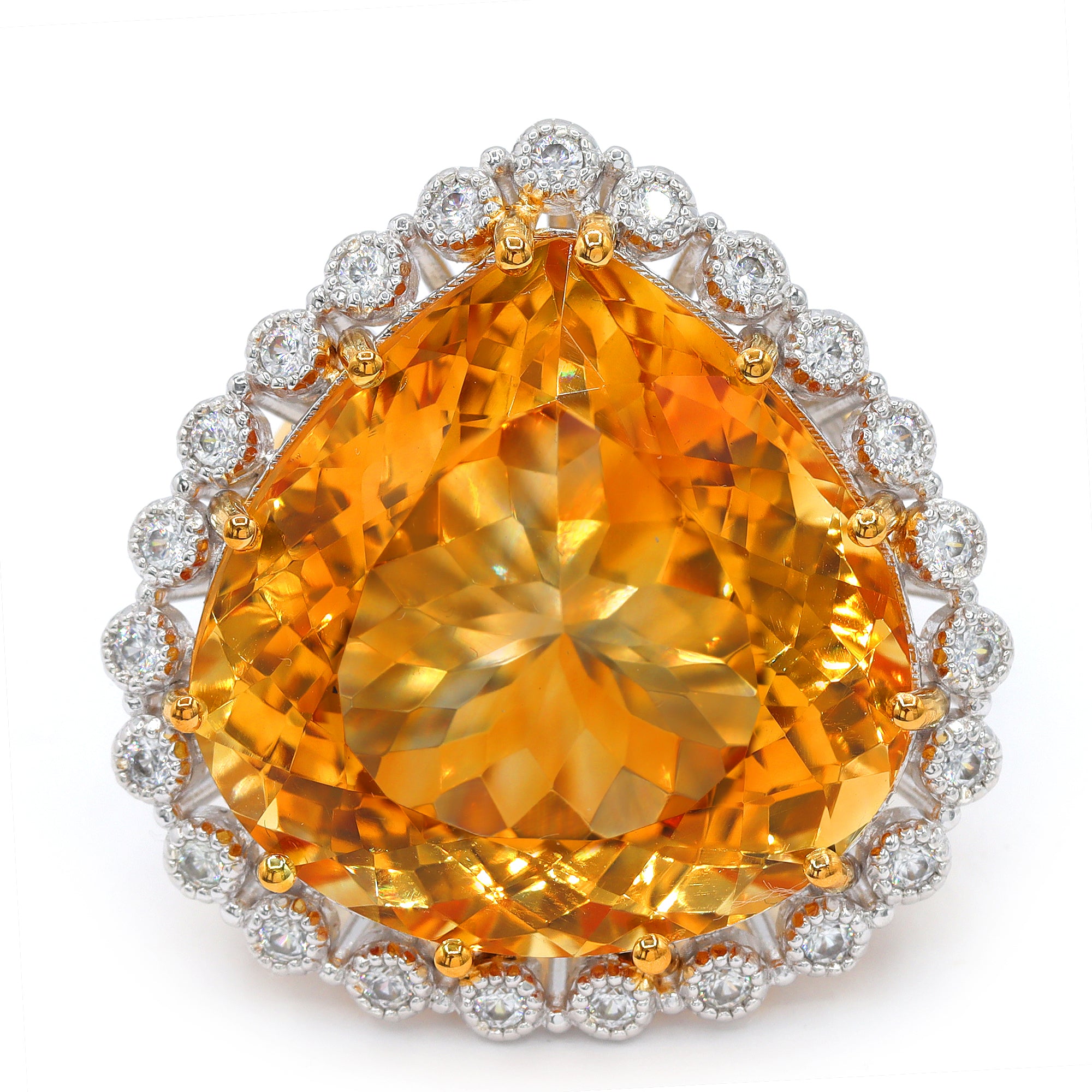 Couture Gems One-of-a-Kind 24K Palladium Silver 54.27ctw Fire Citrine & White Zircon Halo Honker Ring