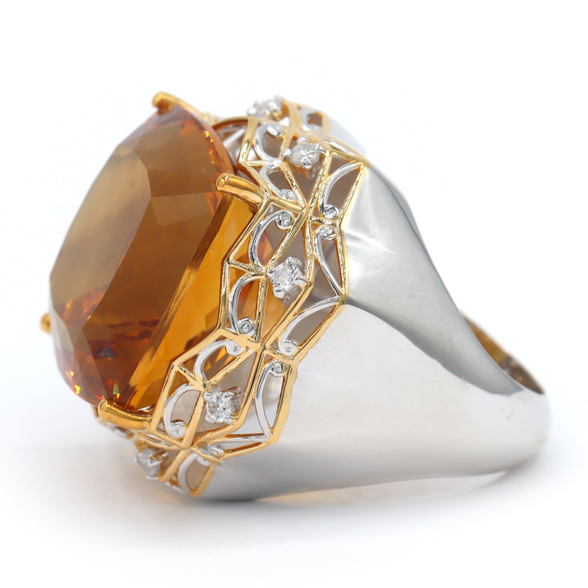 Couture Gems One-of-a-Kind 24K Palladium Silver 34.48ctw Fire Citrine & White Zircon Honker Ring