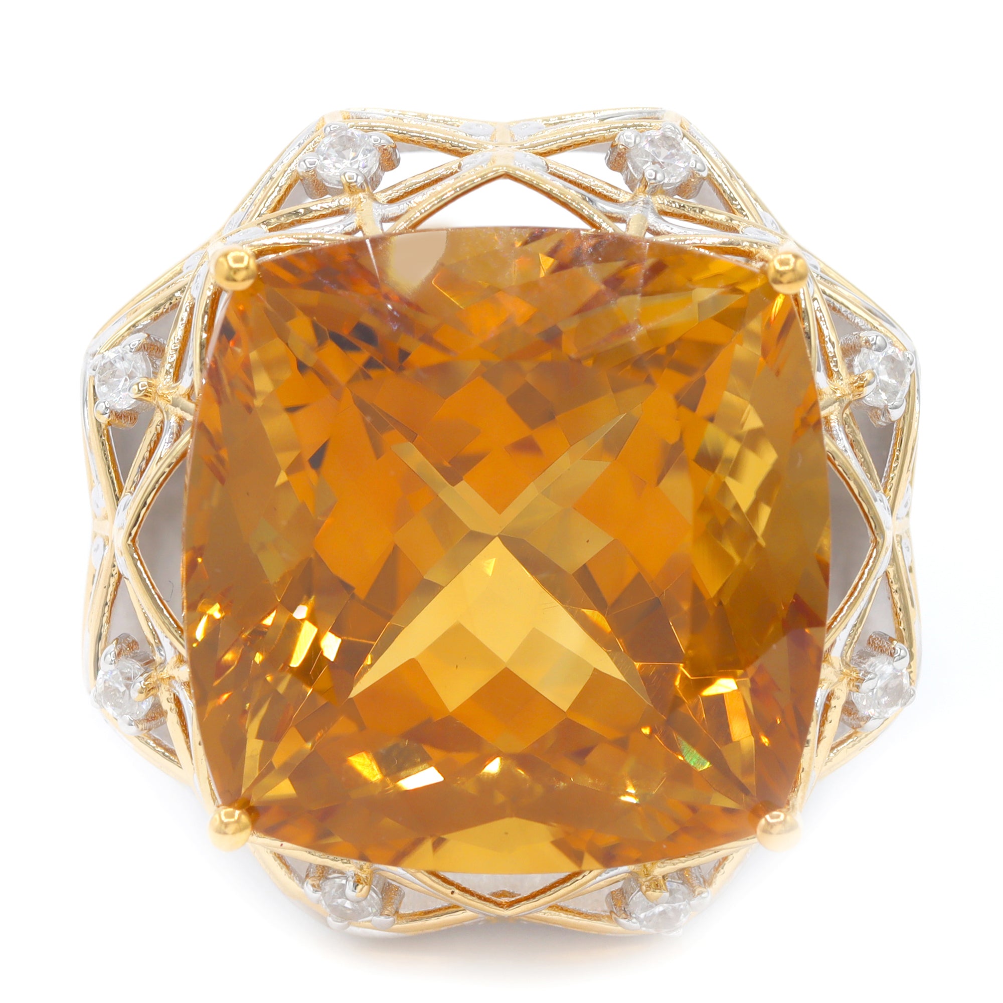 Couture Gems One-of-a-Kind 24K Palladium Silver 34.48ctw Fire Citrine & White Zircon Honker Ring