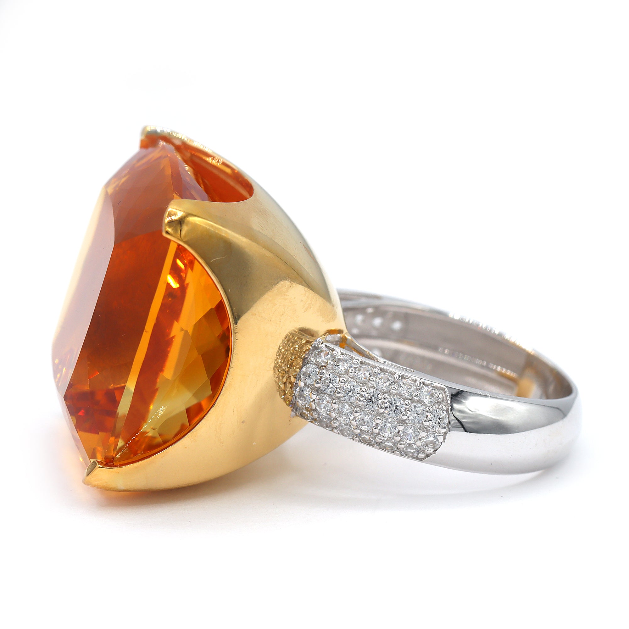 Couture Gems One-of-a-Kind 24K Palladium Silver 57.74ctw Fire Citrine & White Zircon Honker Ring