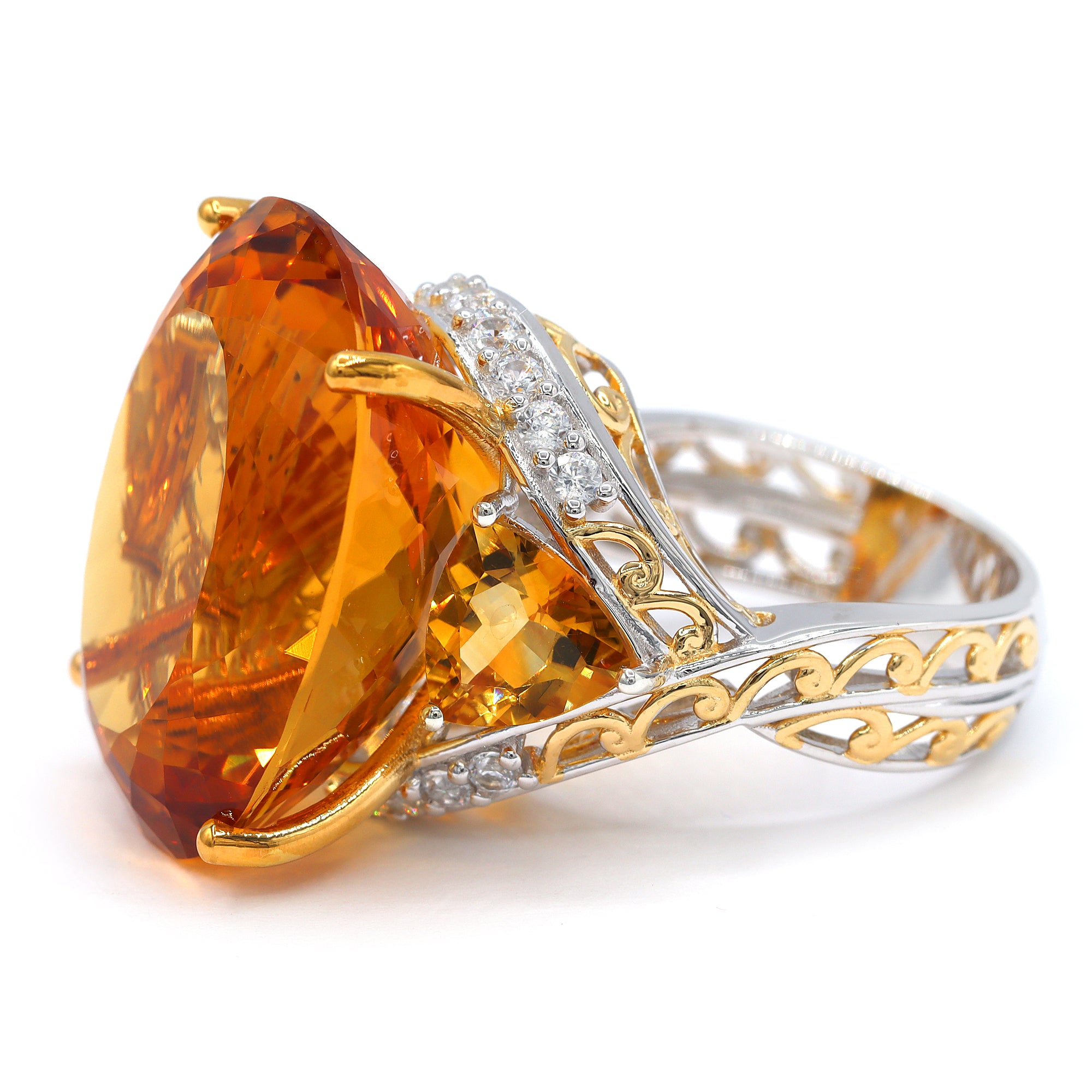 Couture Gems One-of-a-Kind 24K Palladium Silver 42.44ctw Fire Citrine & White Zircon Honker Ring