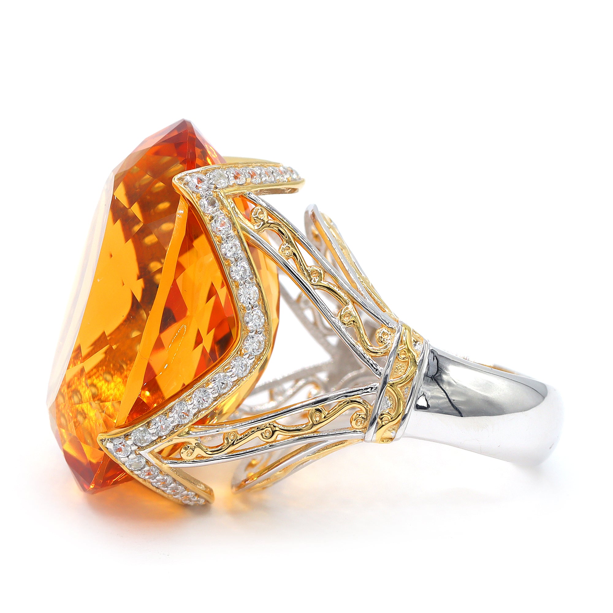 Couture Gems One-of-a-Kind 24K Palladium Silver 51.78ctw Fire Citrine & White Zircon Honker Ring