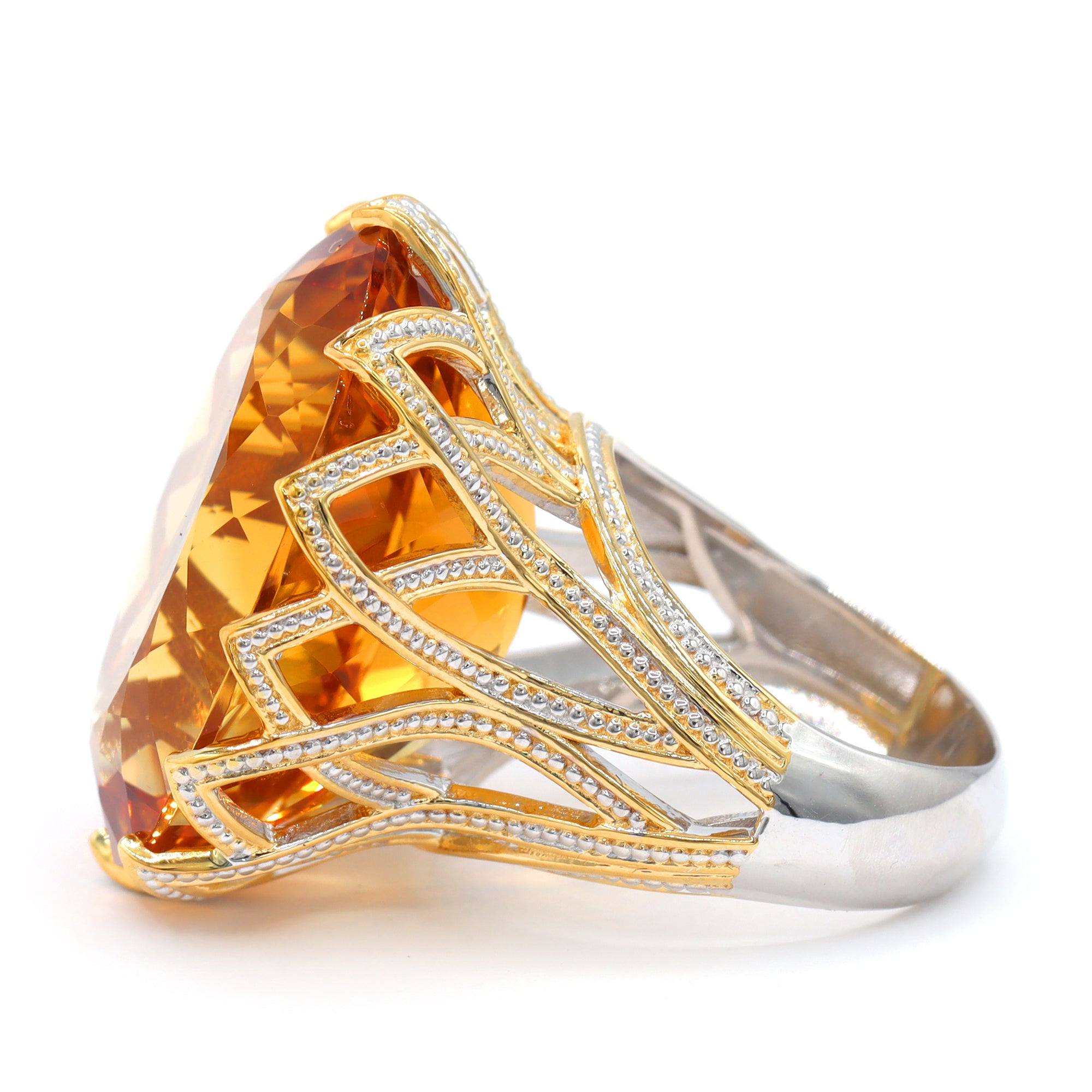 Couture Gems One-of-a-Kind 24K Palladium Silver 46.78ctw Fire Citrine Honker Ring