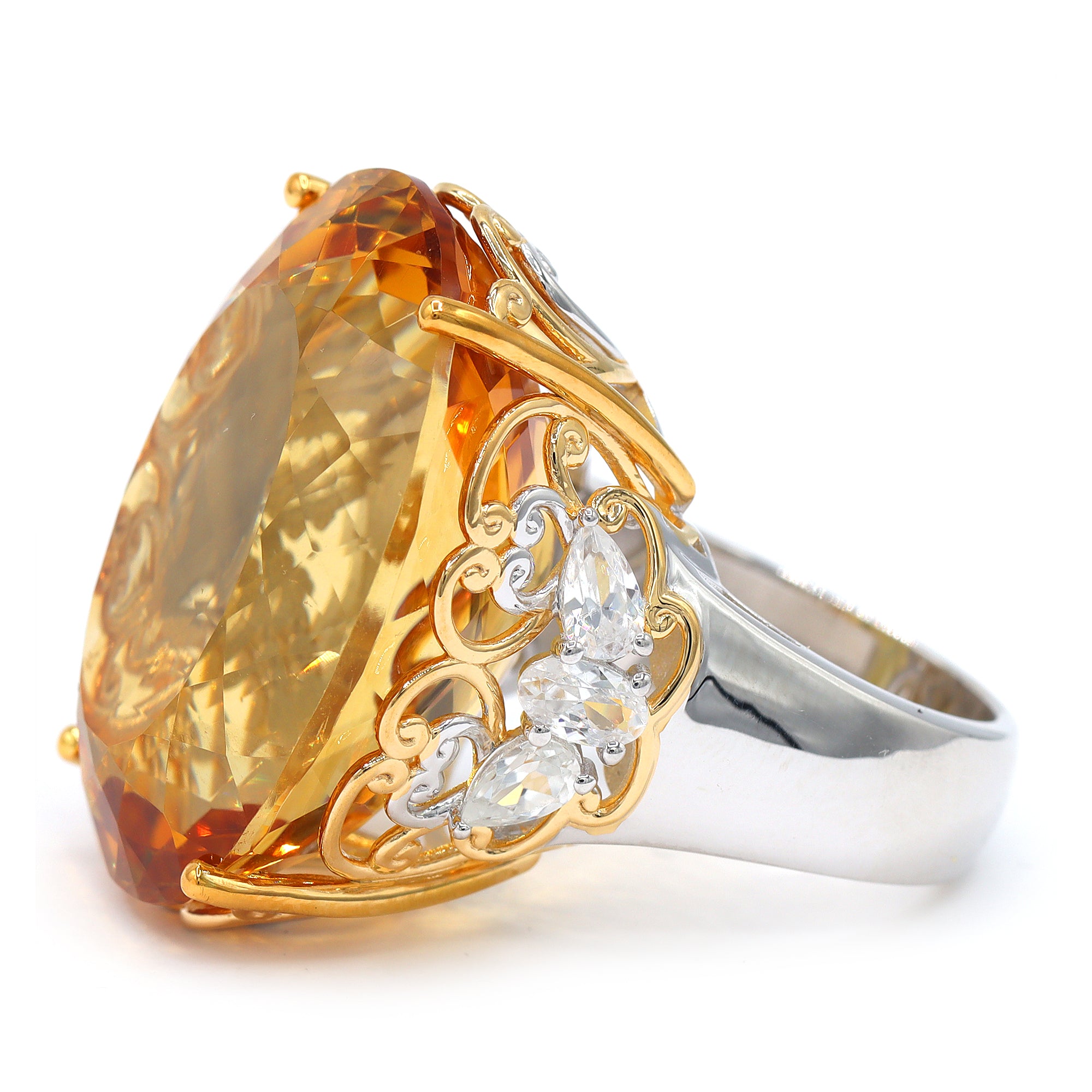 Couture Gems One-of-a-Kind 24K Palladium Silver 54.86ctw Fire Citrine & White Zircon Honker Ring