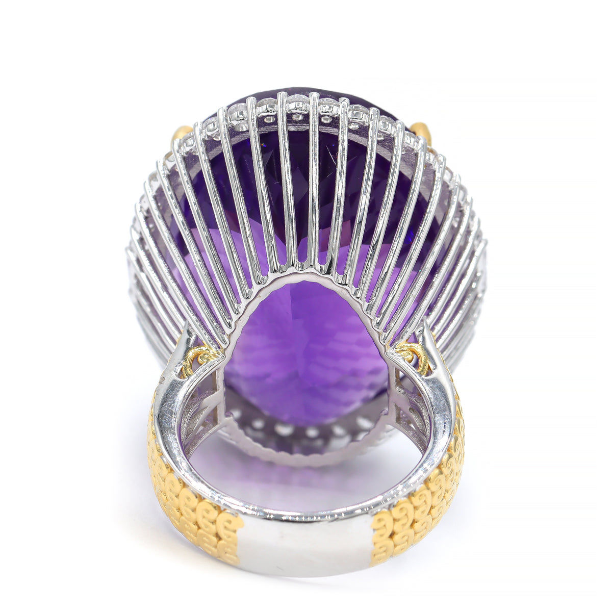 Couture Gems One-of-a-Kind 24K Palladium Silver 76.84ctw Tanzanian Amethyst & White Zircon Halo Honker Ring