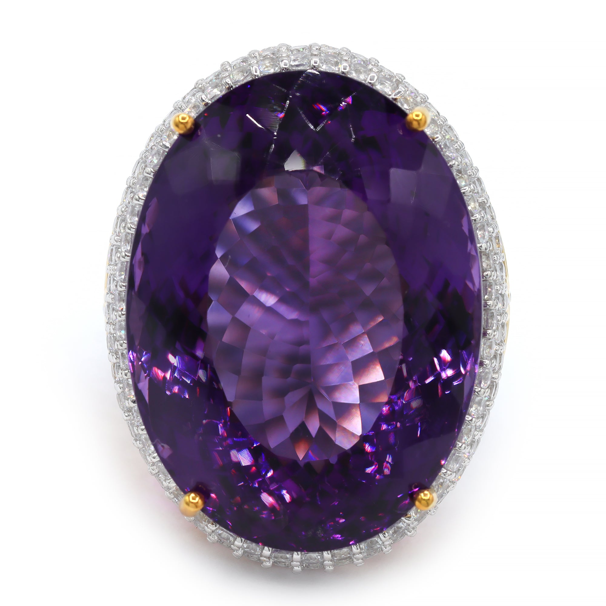 Bague Honker Couture Gems en argent palladium 24 carats, améthyste de Tanzanie de 65,03 carats et zircons blancs, pièce unique