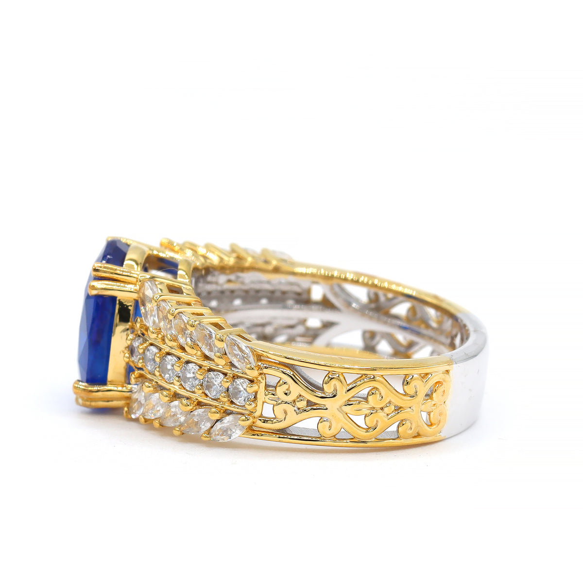 Couture Gems One-of-a-Kind 24K Palladium Silver 5.58ctw Cobalt Blue Spinel & White Zircon Ring