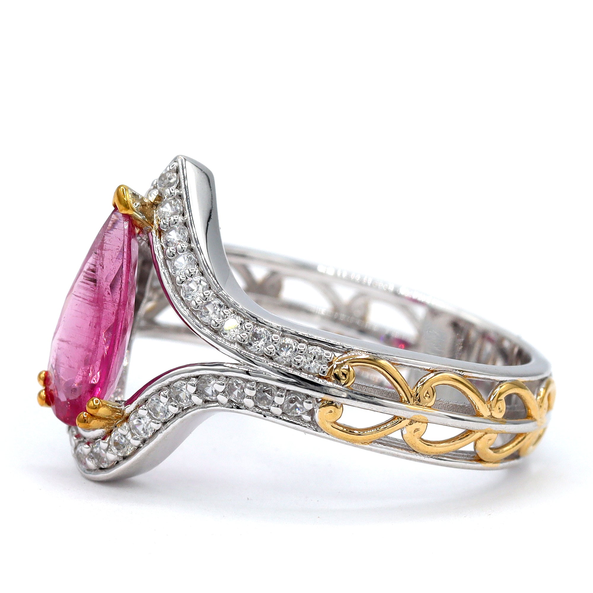 Couture Gems One-of-a-Kind 24K Palladium Silver 2.15ctw Rubellite & White Zircon Ring