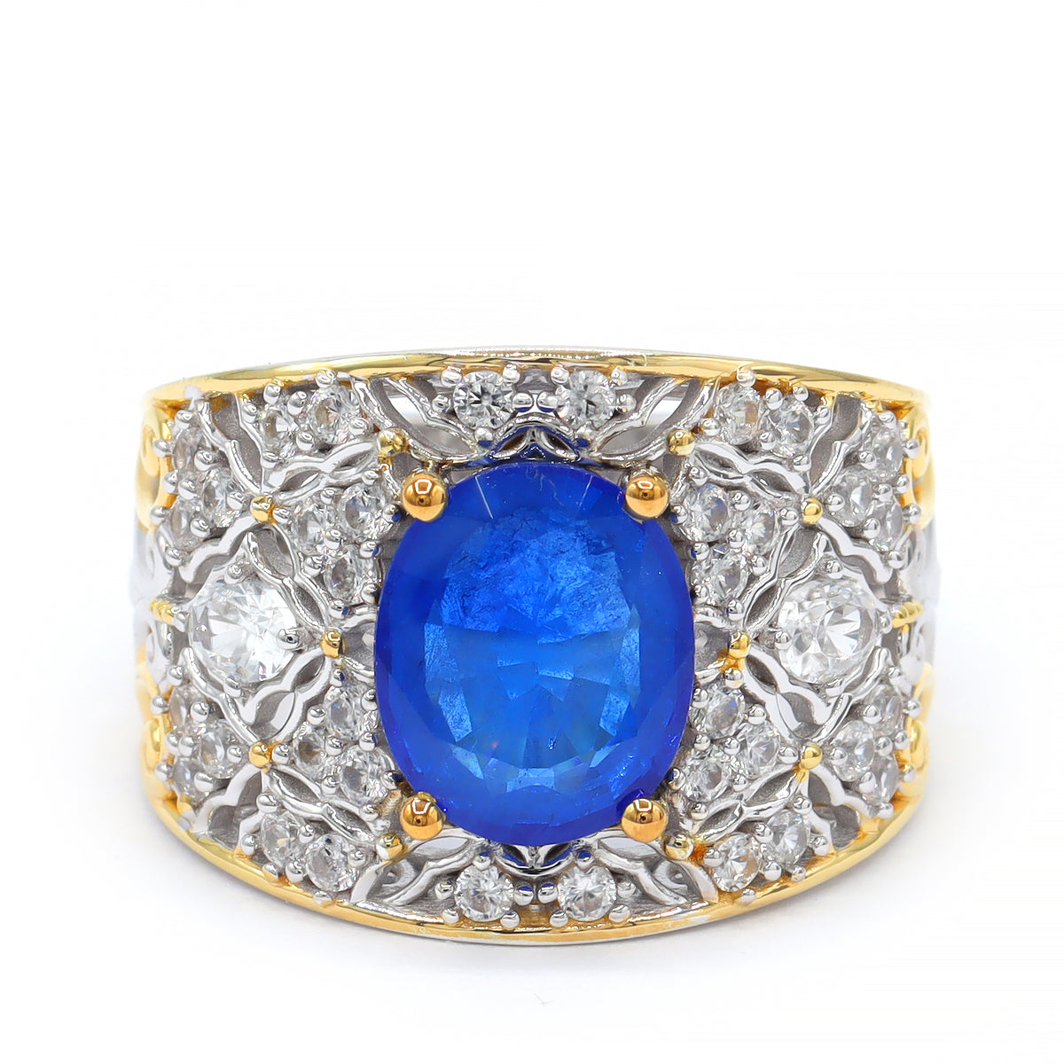 Couture Gems One-of-a-Kind 24K Palladium Silver 6.01ctw Cobalt Blue Spinel & White Zircon Ring