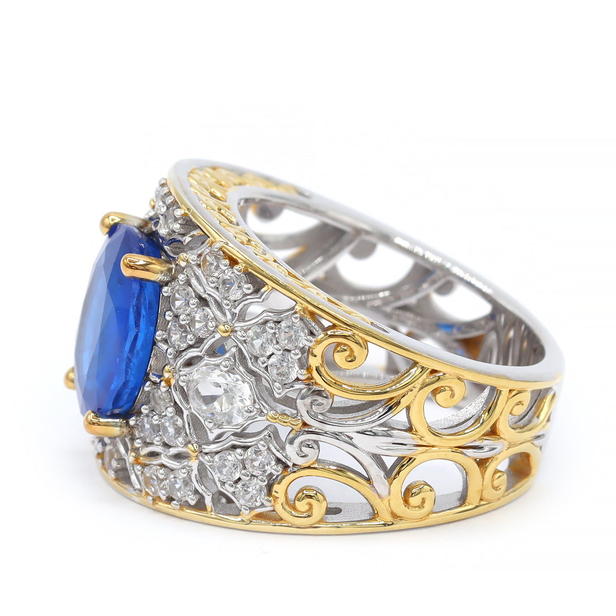 Couture Gems One-of-a-Kind 24K Palladium Silver 6.01ctw Cobalt Blue Spinel & White Zircon Ring